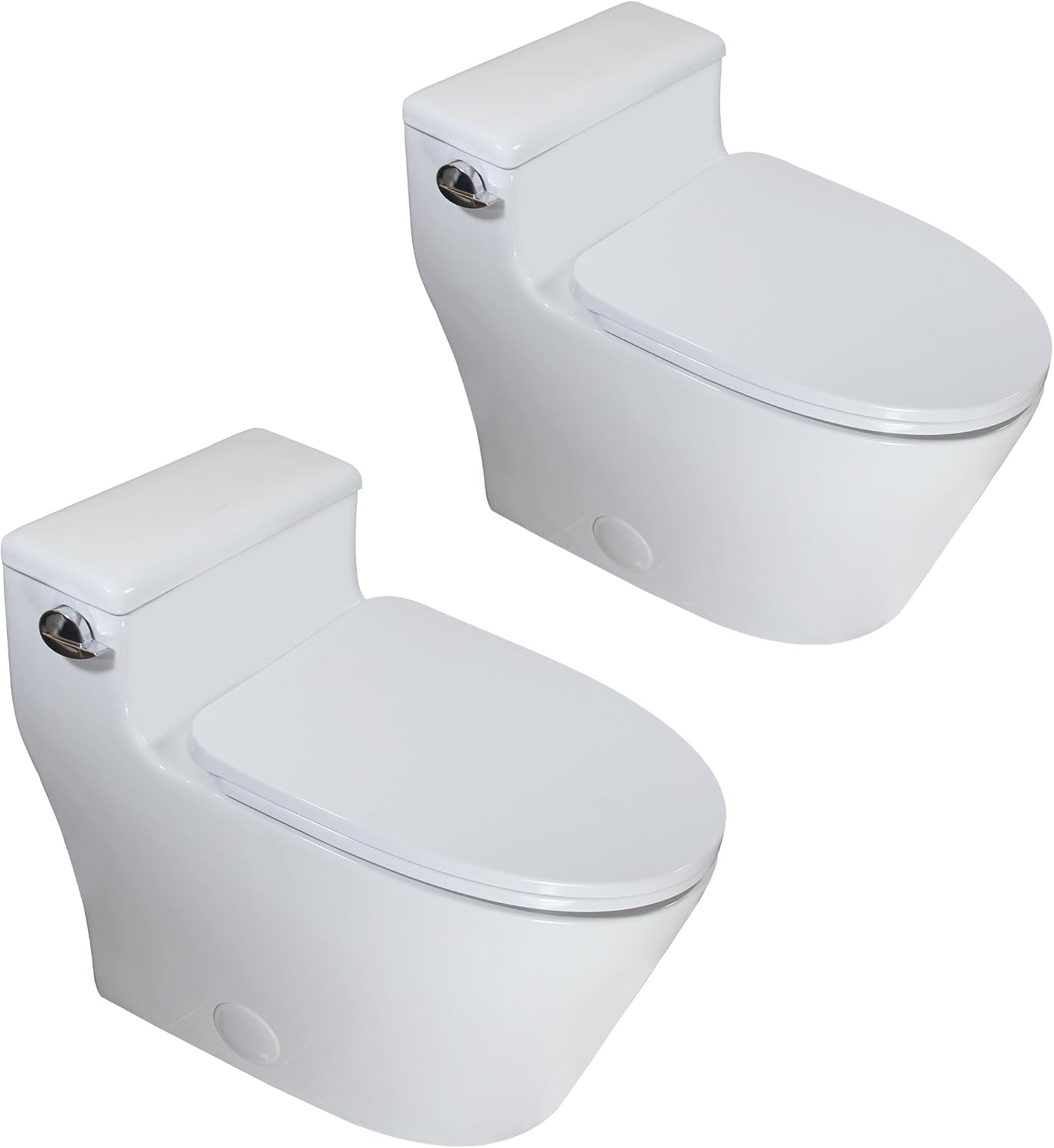 WinZo 2 PACK Elongated One Piece Toilet, Low Profile High Efficiency 1.28 GPF Single Side Flush, Space Saving Design, White