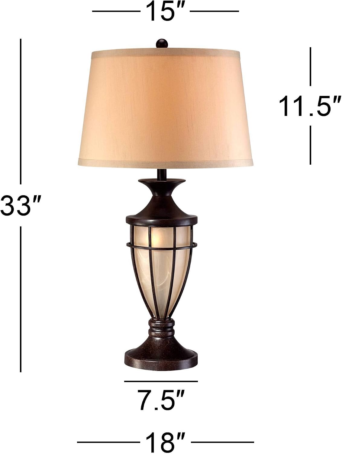 John Timberland Mission Style Table Lamp with Nightlight 33' Tall Champagne Glass Brushed Iron Cage Beige Fabric Drum Shade for Living Room Bedroom House Bedside Nightstand Home Office Entryway