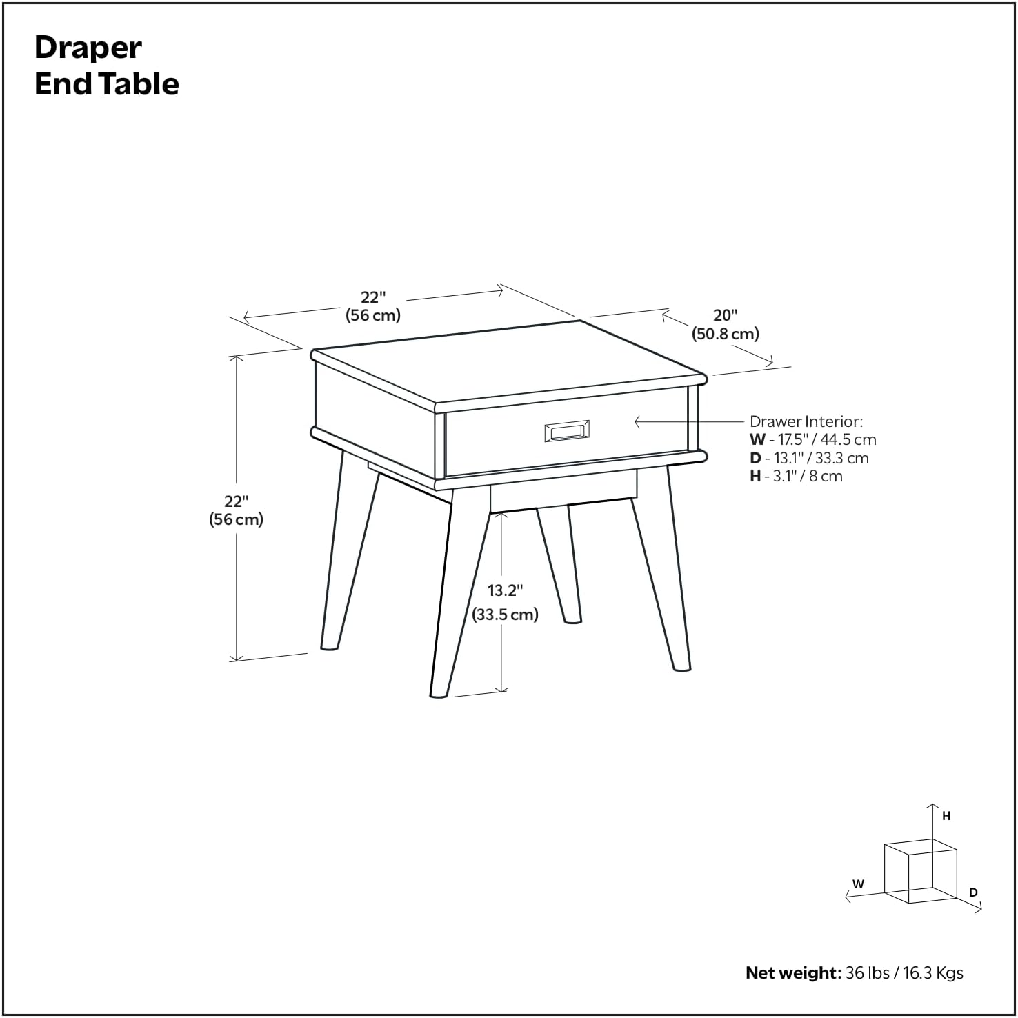 SIMPLIHOME Draper End Table - 22 inch Wide Solid Hardwood Rectangular Accent Table with Storage Drawer in Teak Brown, Mid-Century Modern Nightstand or Lamp Stand for Living Room or Bedroom