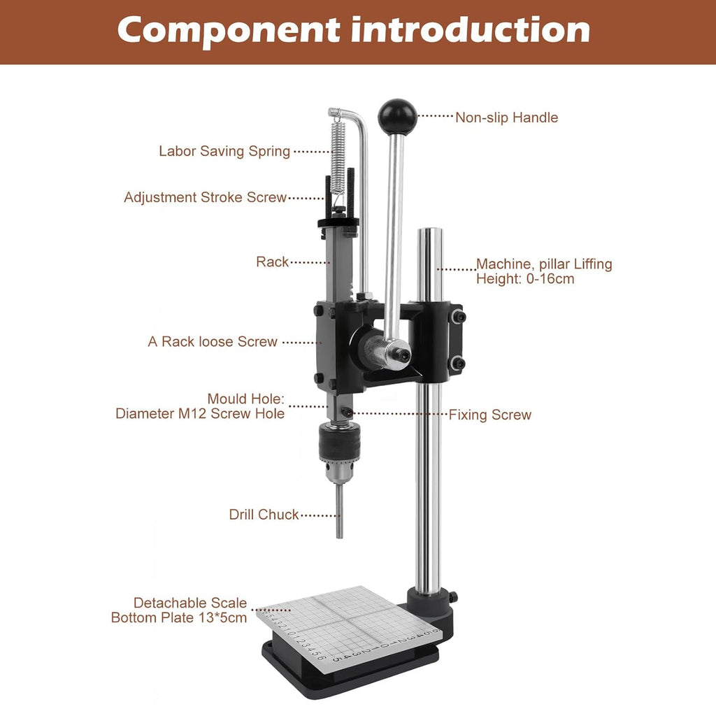 Leather Press Machine,Hole Puncher for DIY Leather Craft,Manual Press Punch Tools,with 400Pcs Grommet,9 Round Punches (1.5-6mm), 4 Stitching Prongs, 480 Rivets | Stainless Steel Pillar | Punch Puller