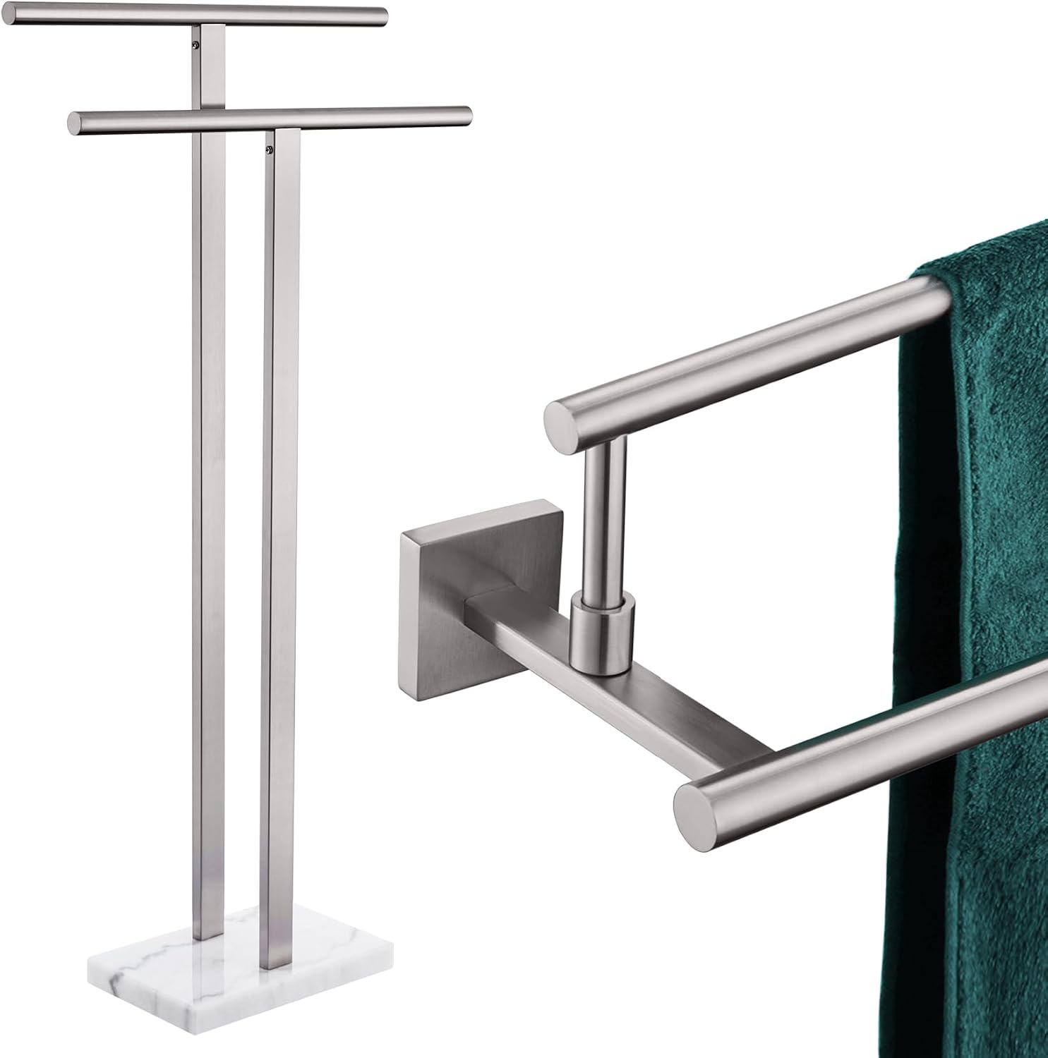 KOKOSIRI 32 Inch Bath Towel Bar Bathroom Towel Holder Rack for Cabinet Towel Rails Standing Towel Rack Free Stand with Heavy Marble Base Brushed Nickel B5009BR-L32+THS0005-BR