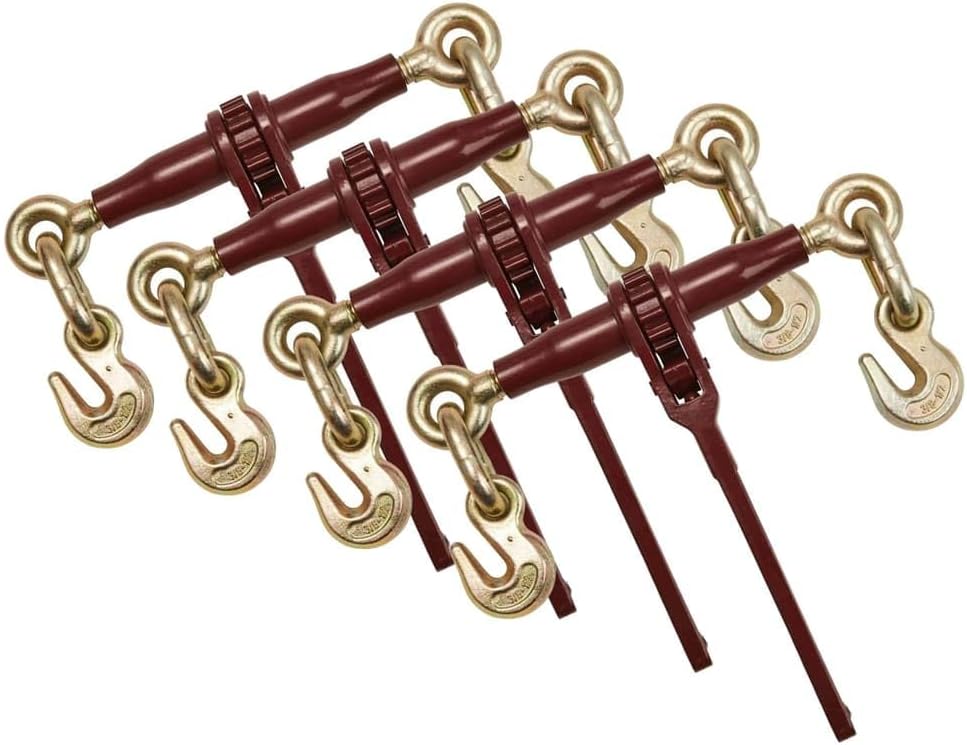 Mytee Products 4 Pack 3/8' - 1/2' Pro Heavy Duty Ratchet Load Chain Binder with with Grab Hooks - 12,000 Lbs Working Load Limit - Heavy Swaged Barrel Cold-Drawn Tubing for Increased Strength