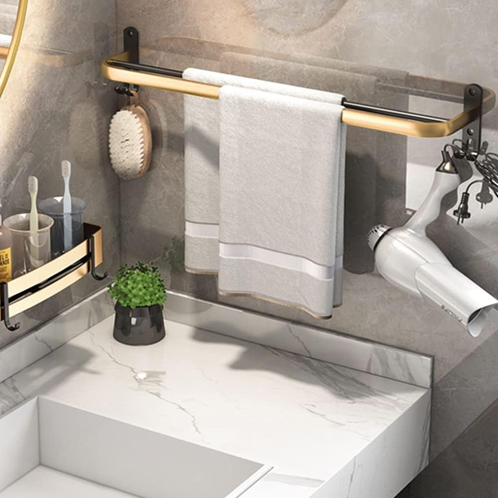 LSLYTQ Towel Rail Rack Bathroom Towel Rack Bathroom Rack Single Towel Bar, Black Gold Towel Rack, Toilet Wall Hanging Light Luxury Shelf for Bathroom Kitchen