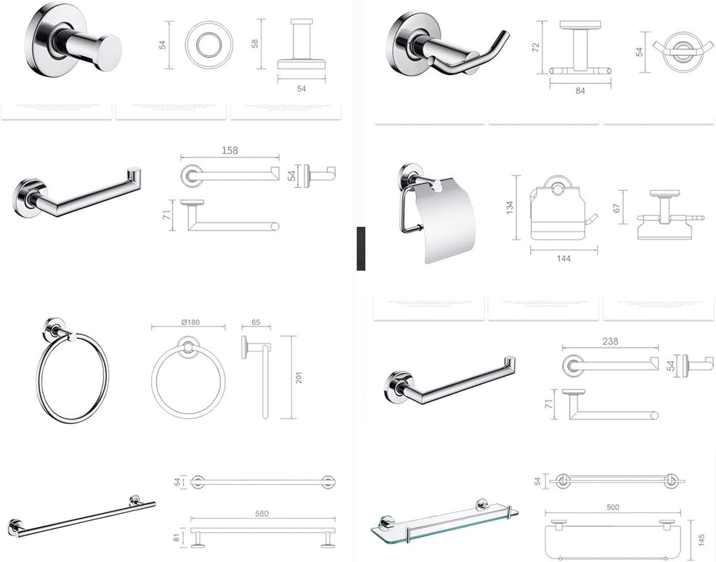 Bath Hardware, Chrome Robe Hook Towel Rail Bar Rack, Bathroom Accessories,Wall-Mounted Bathroom Rack Accessory (Color : Robe Hook) (Glass Shelf)