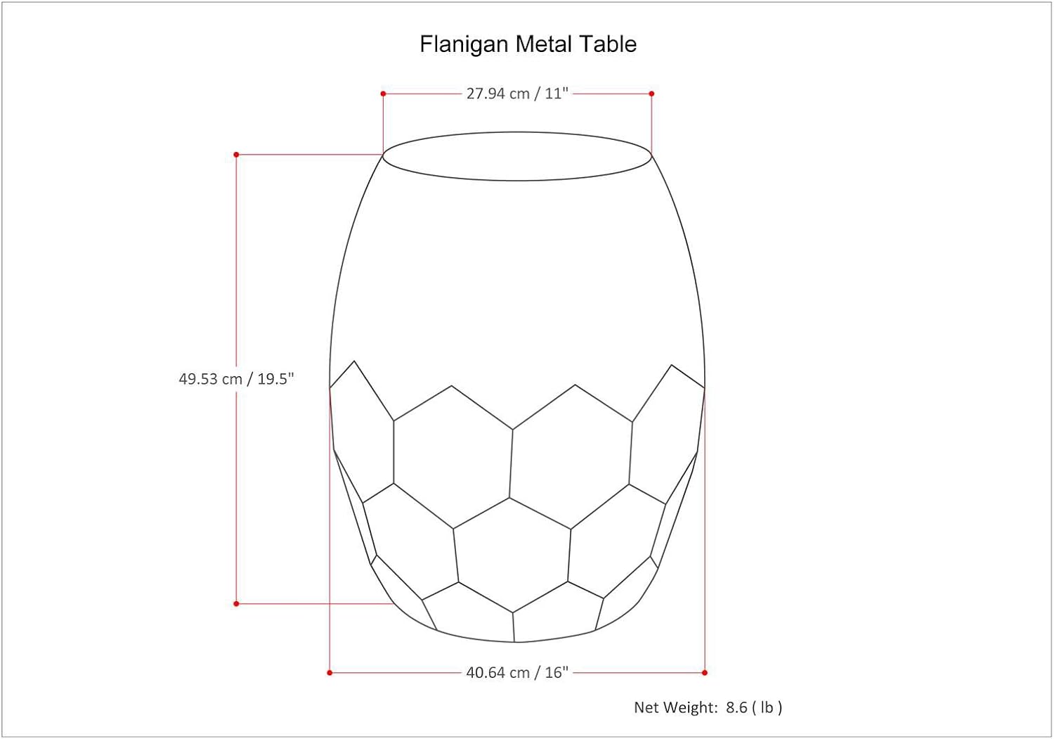 SIMPLIHOME Flanigan Metal Accent Table - 16 inch Wide Solid Metal Round Drum Side Table in Antique Copper, Industrial End Table or Coffee Table for Living Room with Honeycomb Design, Assembled