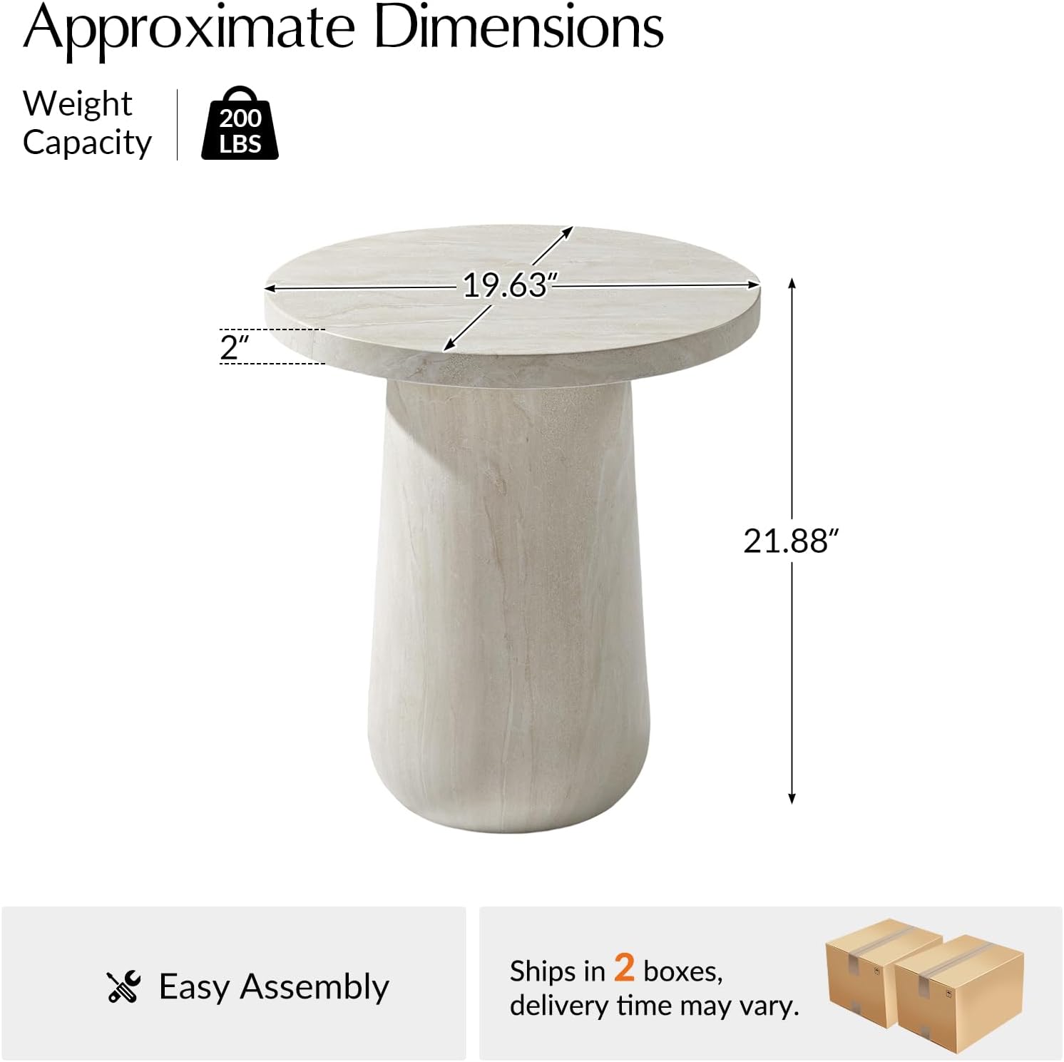 HULALA HOME Sculptural Round End Table with Pedestal Base, Faux Marble Accent Table for Modern Living Room(Beige)