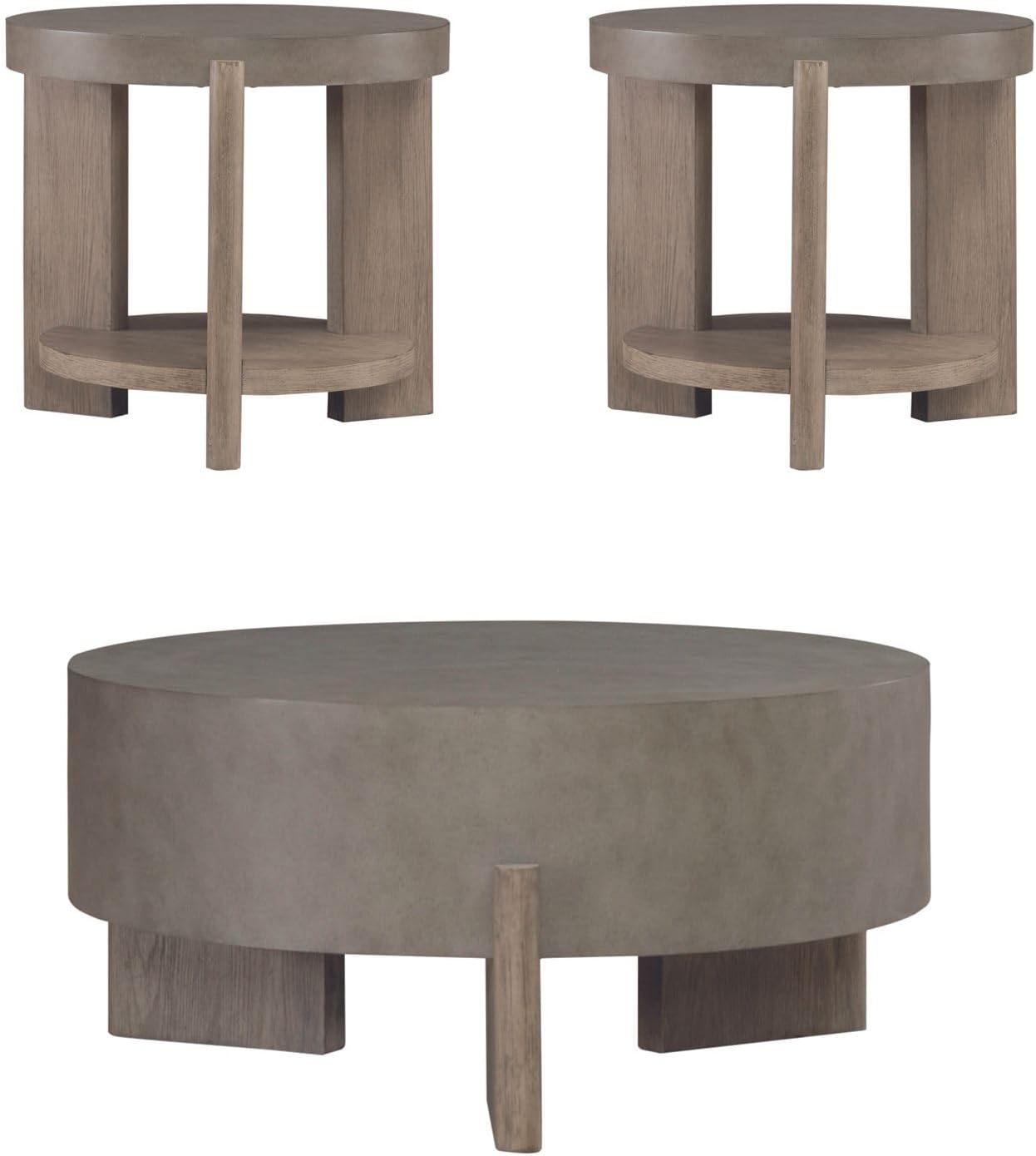 Liberty Furniture Affinity 3 Piece Set - Round Cocktail Table, 2 End Tables - Dusty Taupe Faux Concrete Tops