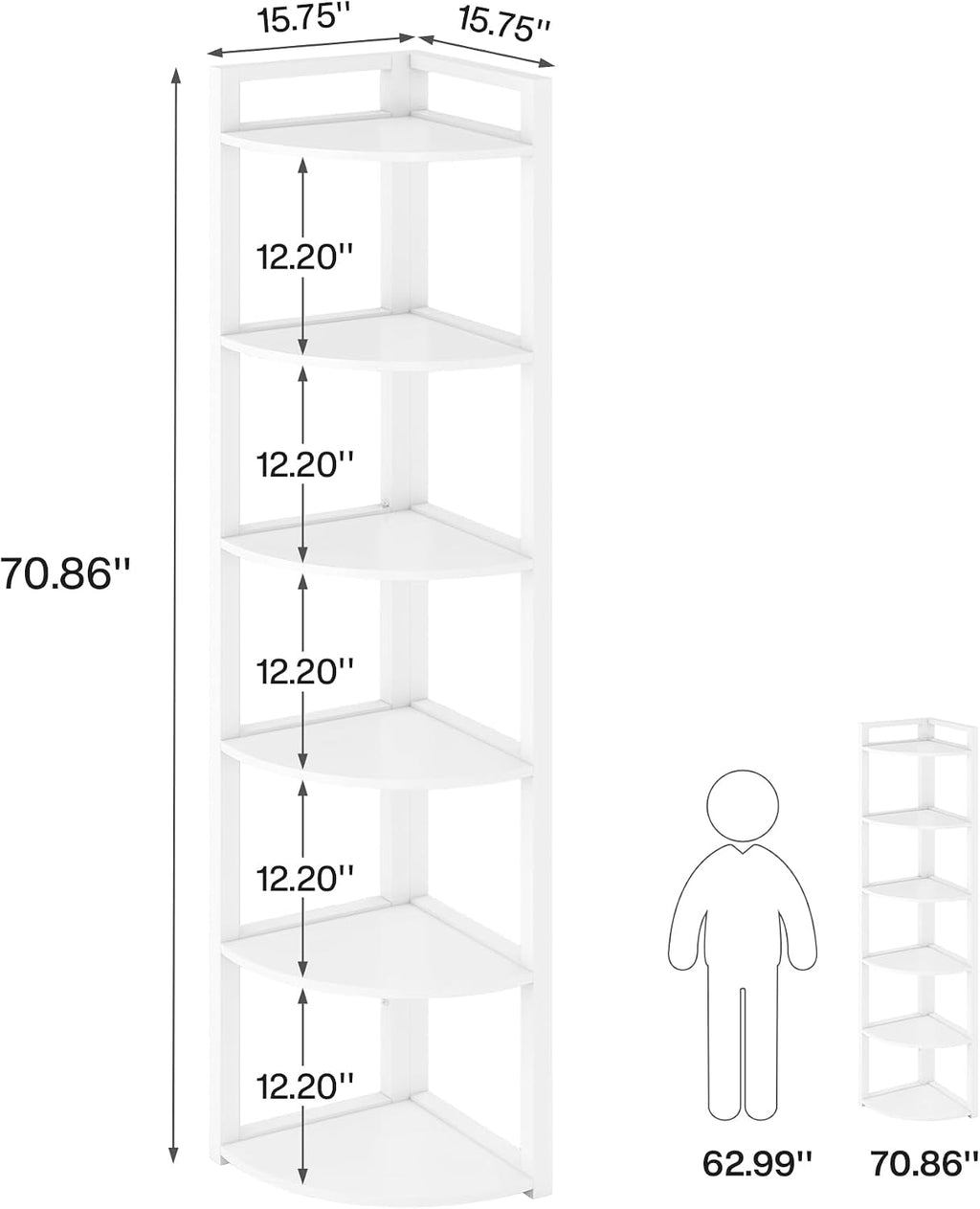 TRIBESIGNS WAY TO ORIGIN Corner Shelf, 70.9 Inch Tall Corner Bookshelf, 6 Tier Ladder Shelf with Metal Frames Multifunctional Modern Bookcase for Living Room, Home Office, Kitchen, Small Space (White)