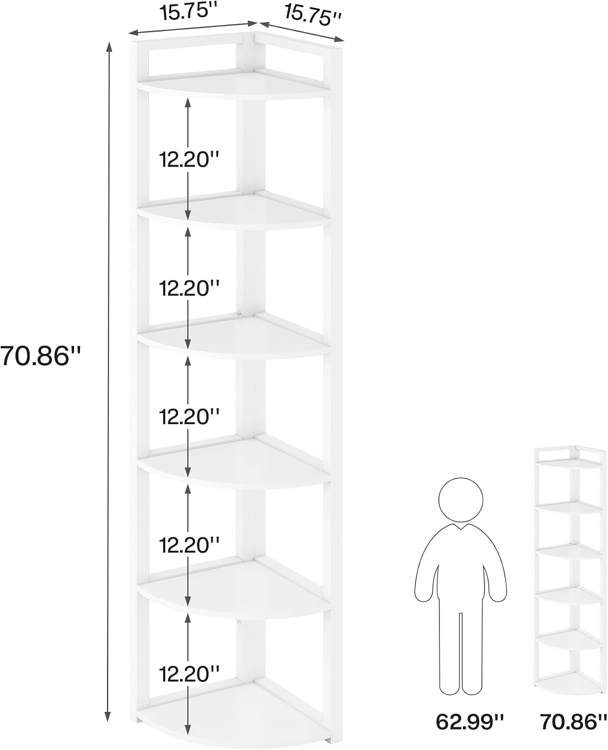 TRIBESIGNS WAY TO ORIGIN Corner Shelf, 70.9 Inch Tall Corner Bookshelf, 6 Tier Ladder Shelf with Metal Frames Multifunctional Modern Bookcase for Living Room, Home Office, Kitchen, Small Space (White)