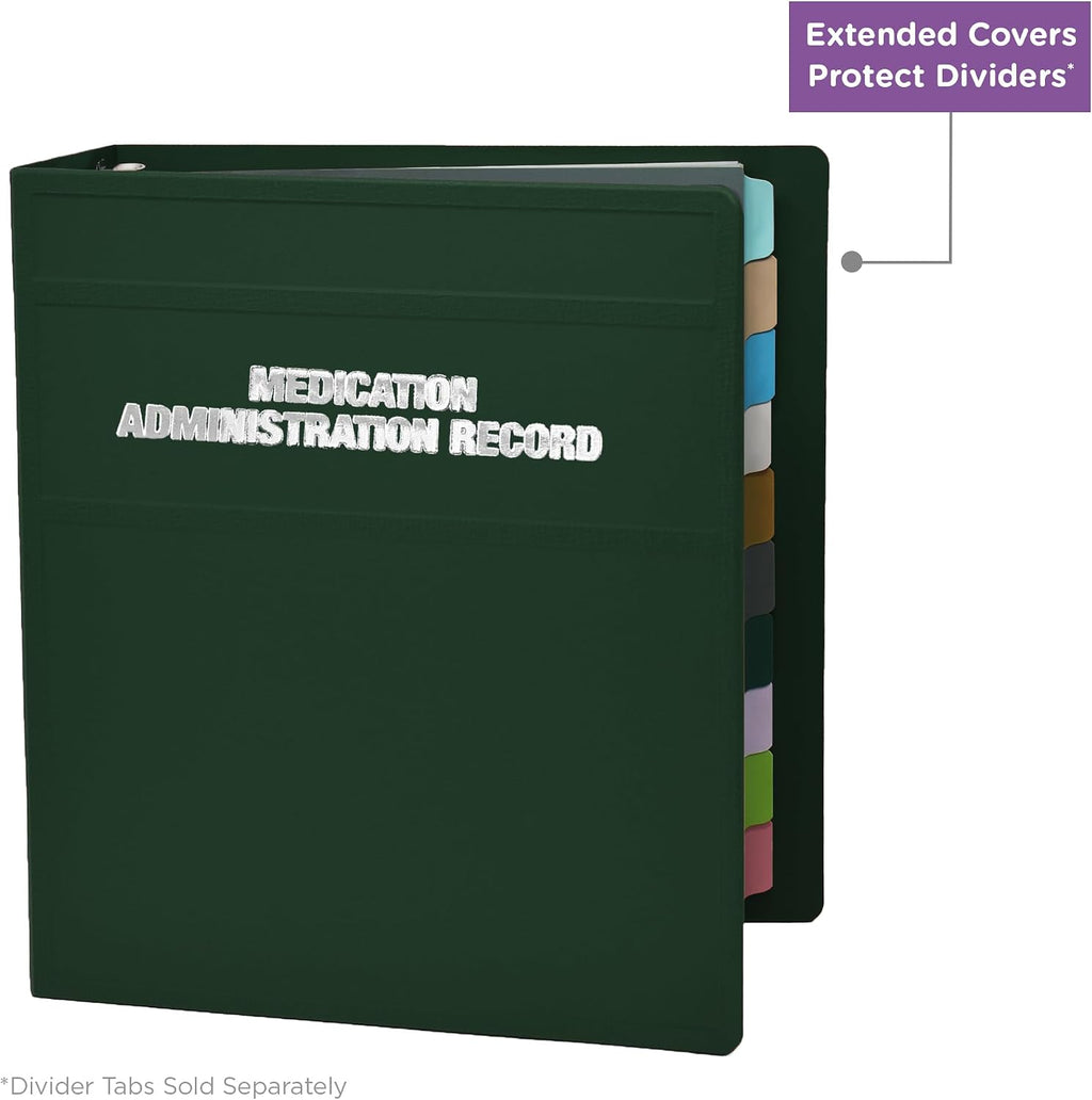Carstens 3-Inch Heavy Duty Round Ring Binder for Medication Administration Records – Side Opening Forest Green, Case of 14, Durable Plastic, No Pockets Holds 400 Letter Sheets, Made in USA (1812-3RCS)