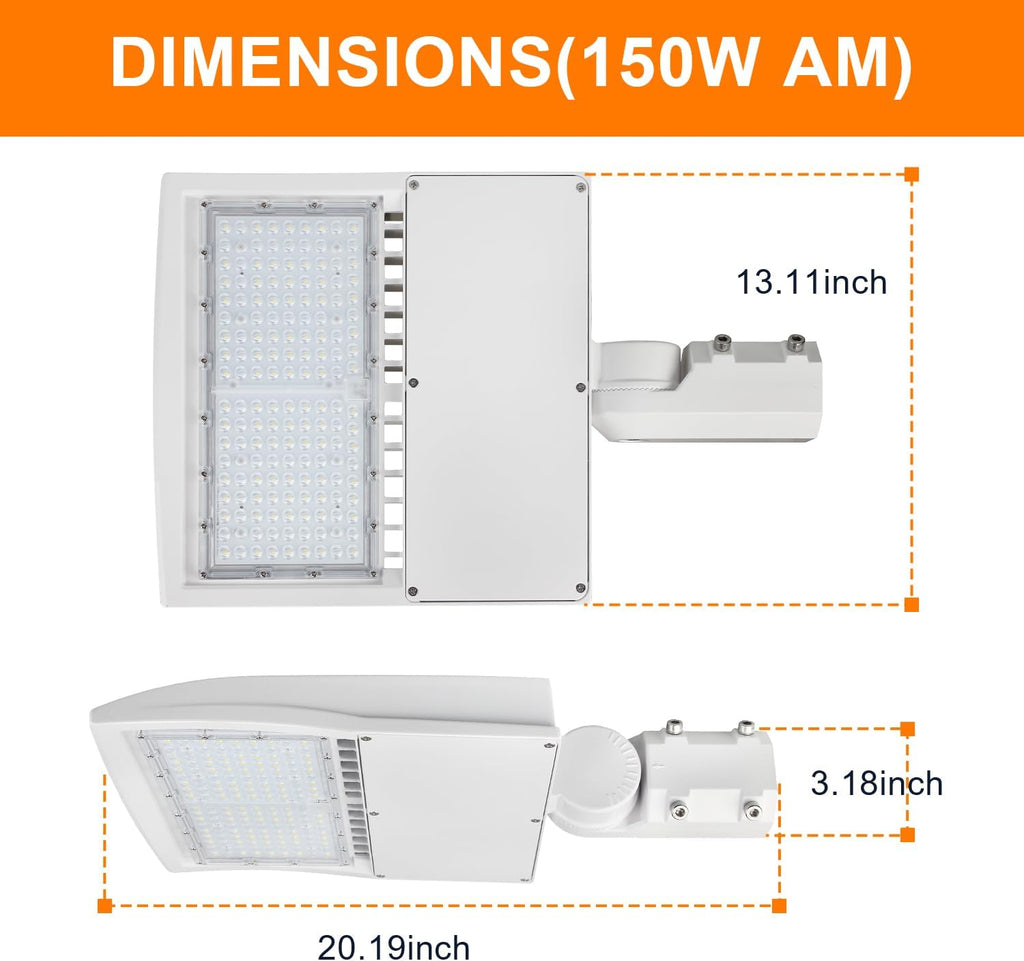 480V 150W White LED Parking Lot Light, 21000LM LED Shoebox Area Light [500W MH/HPS Equiv.], 5000K Dimmable Outdoor Street Lighting with Surge Protection Built-in, IP65 AC100-277V UL Listed