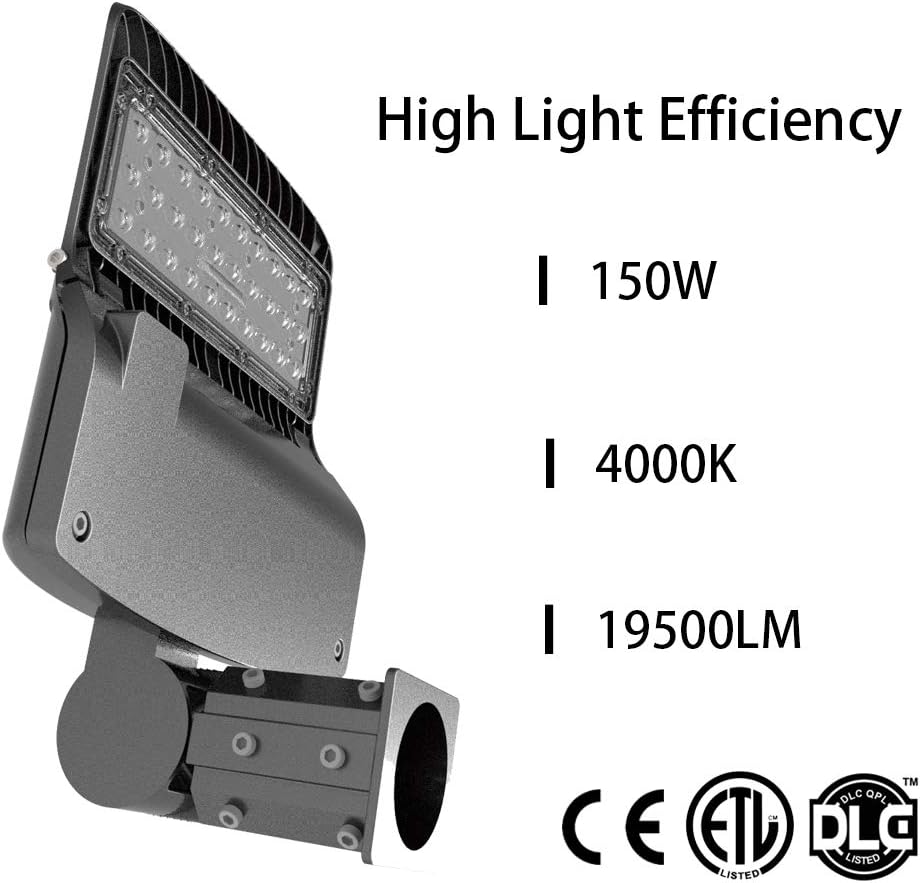150W LED Parking Lot Light-Commercial Industrial Area Lights 4000K Daylight-Waterproof Pole Shoebox Lighting-Street Area Lights Fixture 19500lm (150W/F2-arm Mount for wall Mount)
