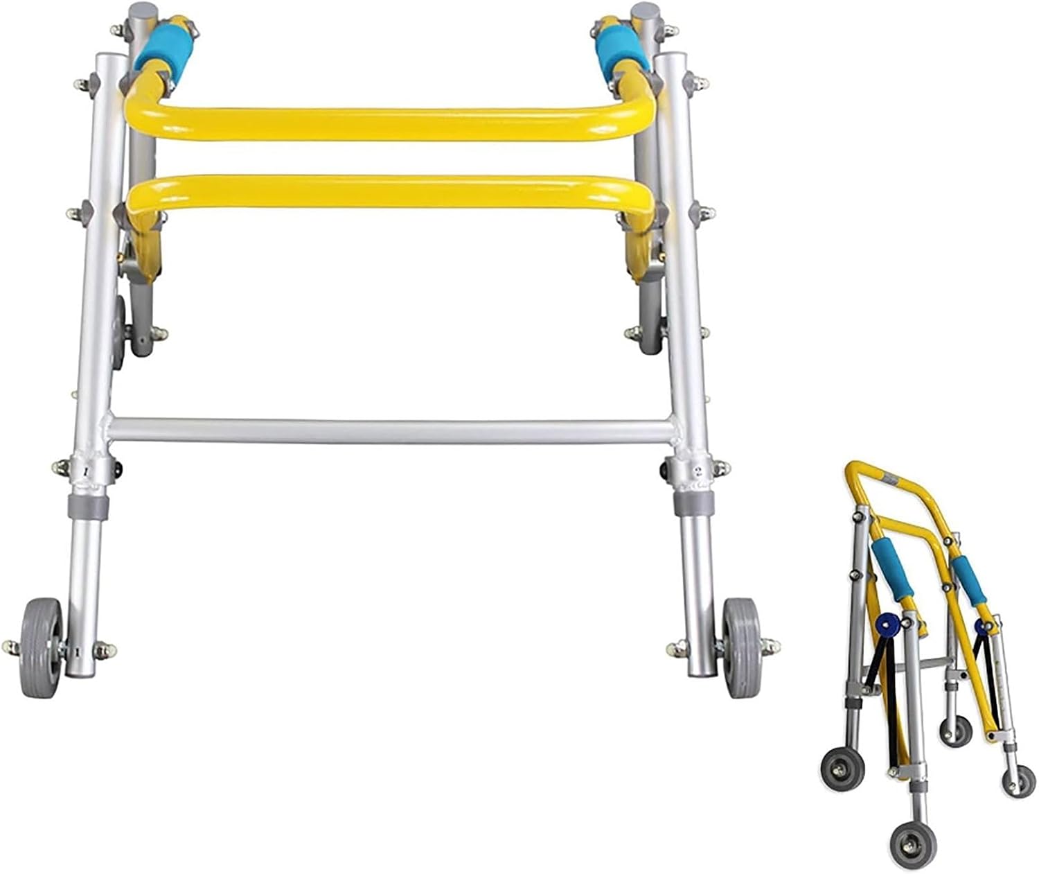 Walking Frames, Folding Children's Walker Four-Wheeled Standing Training Walker Disability Fracture Rehabilitation Exercise Trolley, One Color-65 74cm