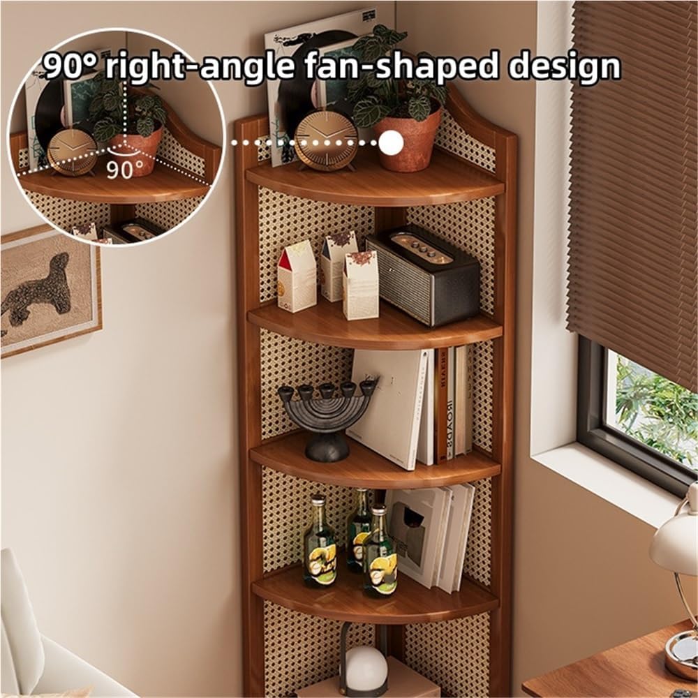 Corner Shelf Bookshelf 5-Tier, Multi-Tier Corner Shelves, Rattan Wall Shelf Display Stand, Wall Corner Bookshelf Multi Unit Organizer Rack with Legs for Living Room Decor, Small Space