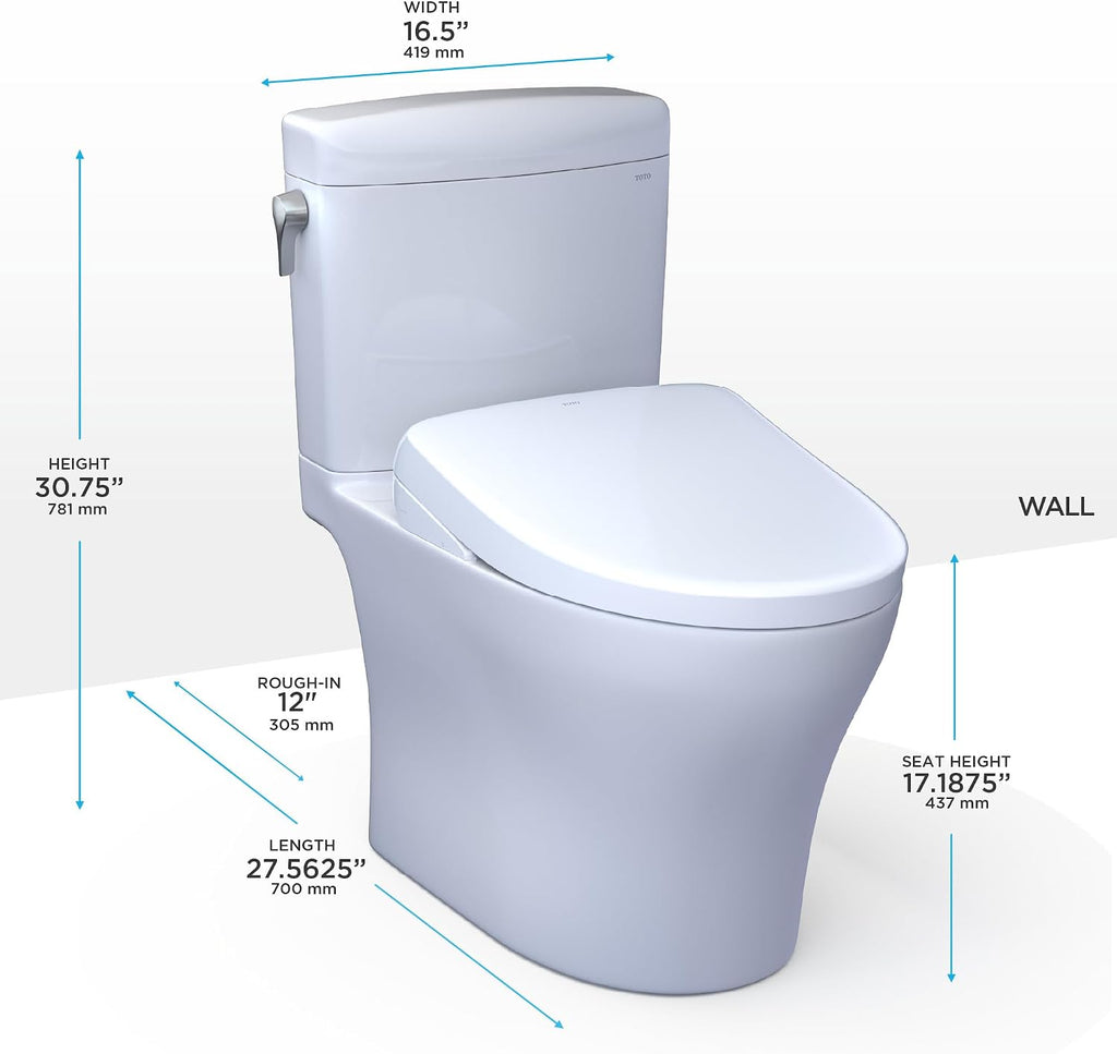 TOTO® WASHLET®+ Aquia IV® Cube Two-Piece Elongated Dual Flush 1.28 and 0.9 GPF Toilet with S2 Bidet Seat, Cotton White - MW4363346CEMFGN#01