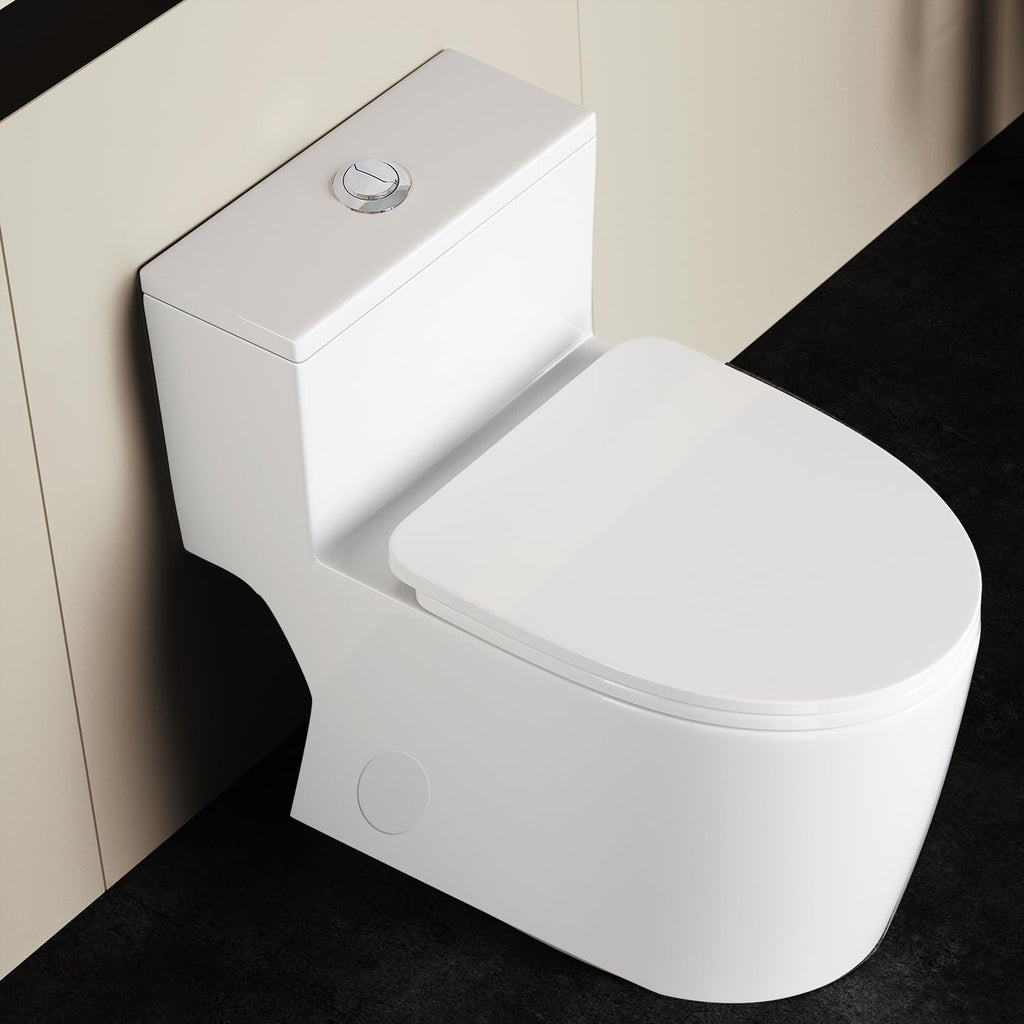 WinZo 10' Rough-in Elongated Toilet One Piece Modern Design Dual Flush 1.1/1.6 GPF For Bathroom,White