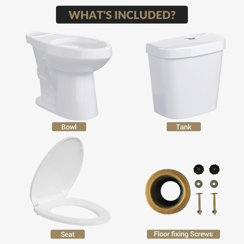 Two Piece Toilet - Elongated Bowl, 19' ADA Compliant Comfort Height, Dual Flush, Water Efficient, Slow Close Seat