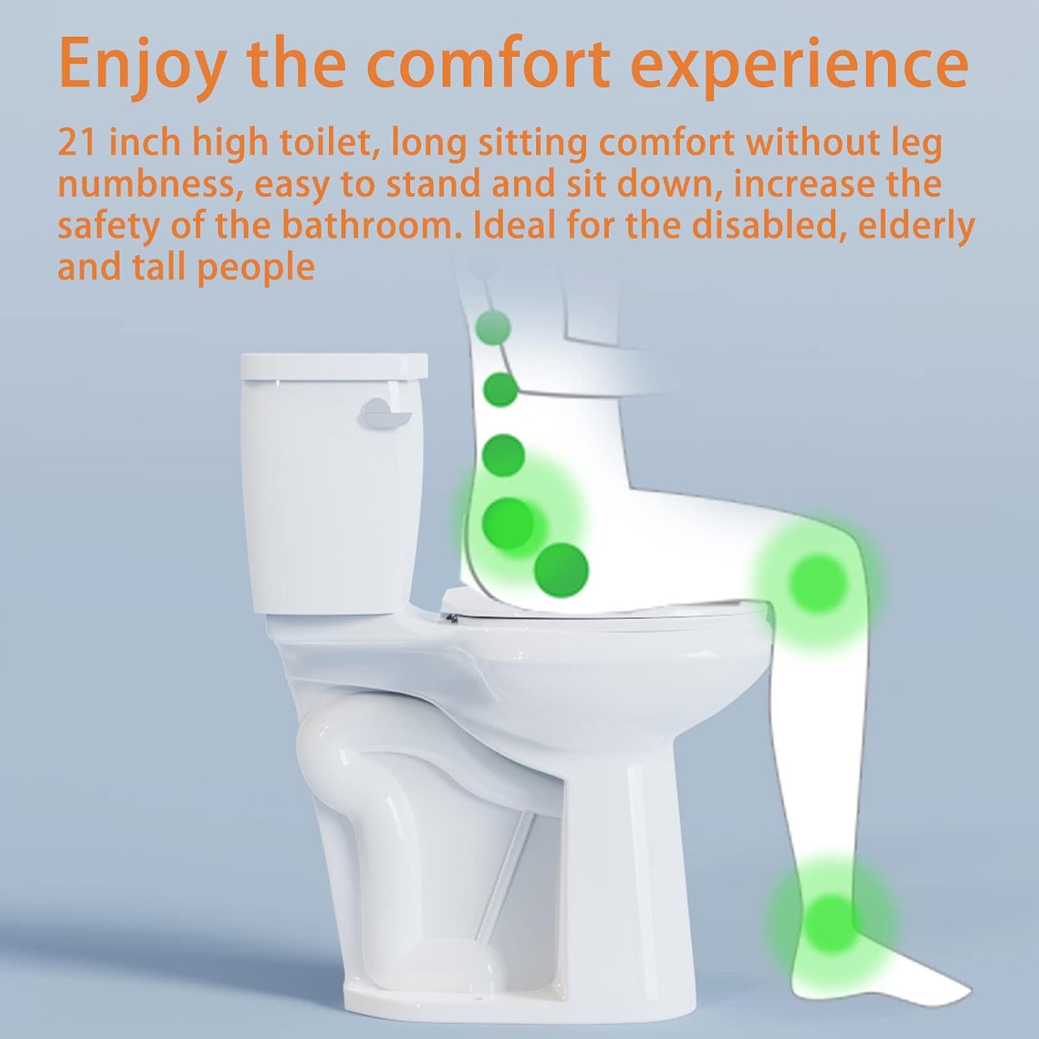 Simple Project 21' Elongated Tall Toilet | Two-piece High Toilets With Standard 12-in Rough-in | Single Flush High Toilets For Seniors, Disabled & Tall Person