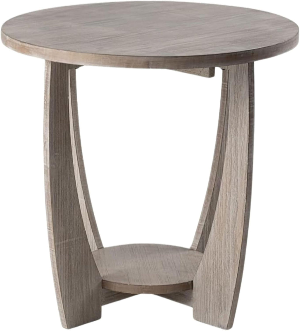 Set of 2 Rustic Farmhouse End Table with Storage Shelf, French Country Accent Side Table for Family, Dinning or Living Room, Small Spaces, Modern, Round, Vintage Grey Finish