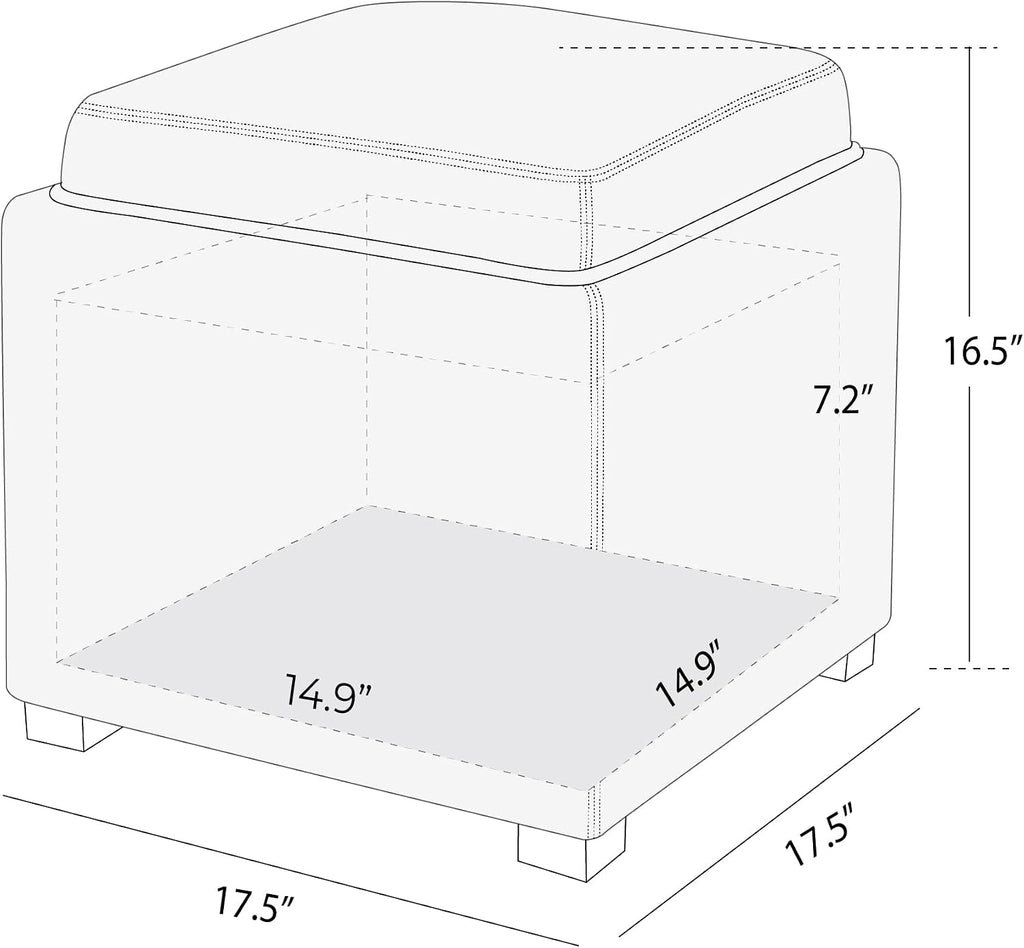 CHITA Storage Ottoman Cube with Tray Lid, Set of 2, Small Footstool with Storage, Square End Table for Living Room and Bedroom, Faux Leather in Dark Blue