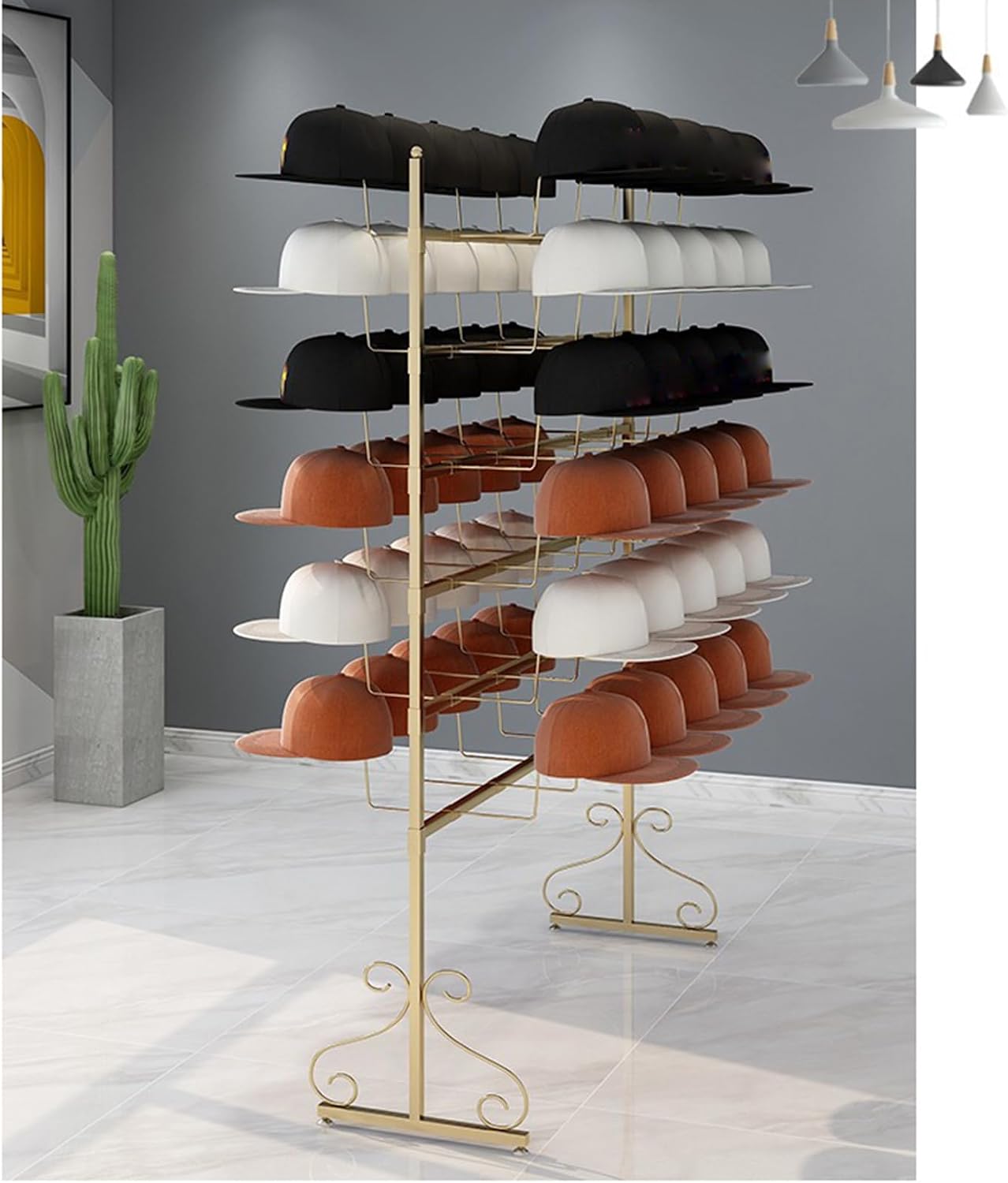 Hat Rack Hat Rack Stand,Display Stand Hat Organizer Rack for Baseball Caps | Metal Hat Display Stand Floor-standing Hat Holder for Caps, Wigs & Hats (White 100CM 6 tier capacity 60)