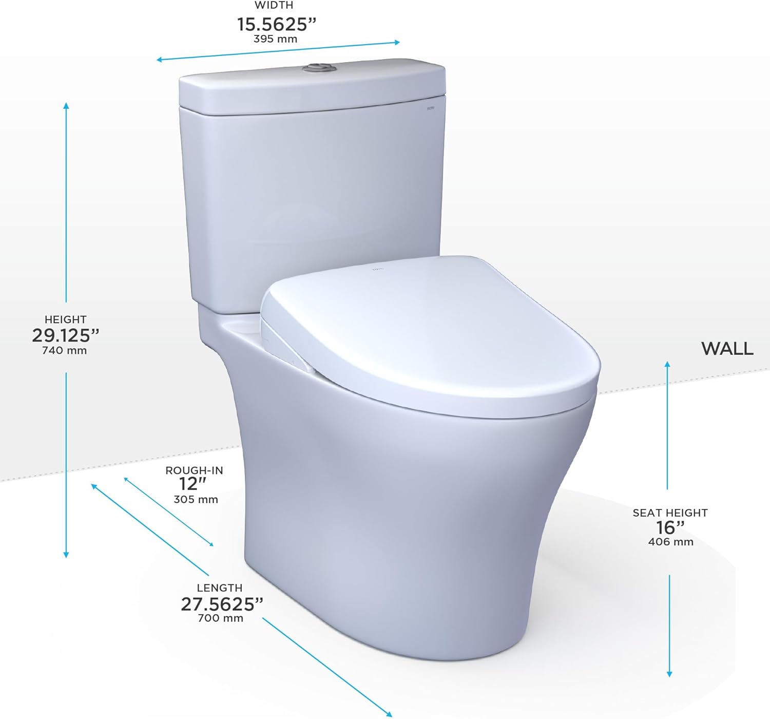 TOTO® WASHLET+® Aquia IV Two-Piece Elongated Dual Flush 1.28 and 0.9 GPF Toilet and WASHLET S5 Bidet Seat, Cotton White - MW4463446CEMGN#01