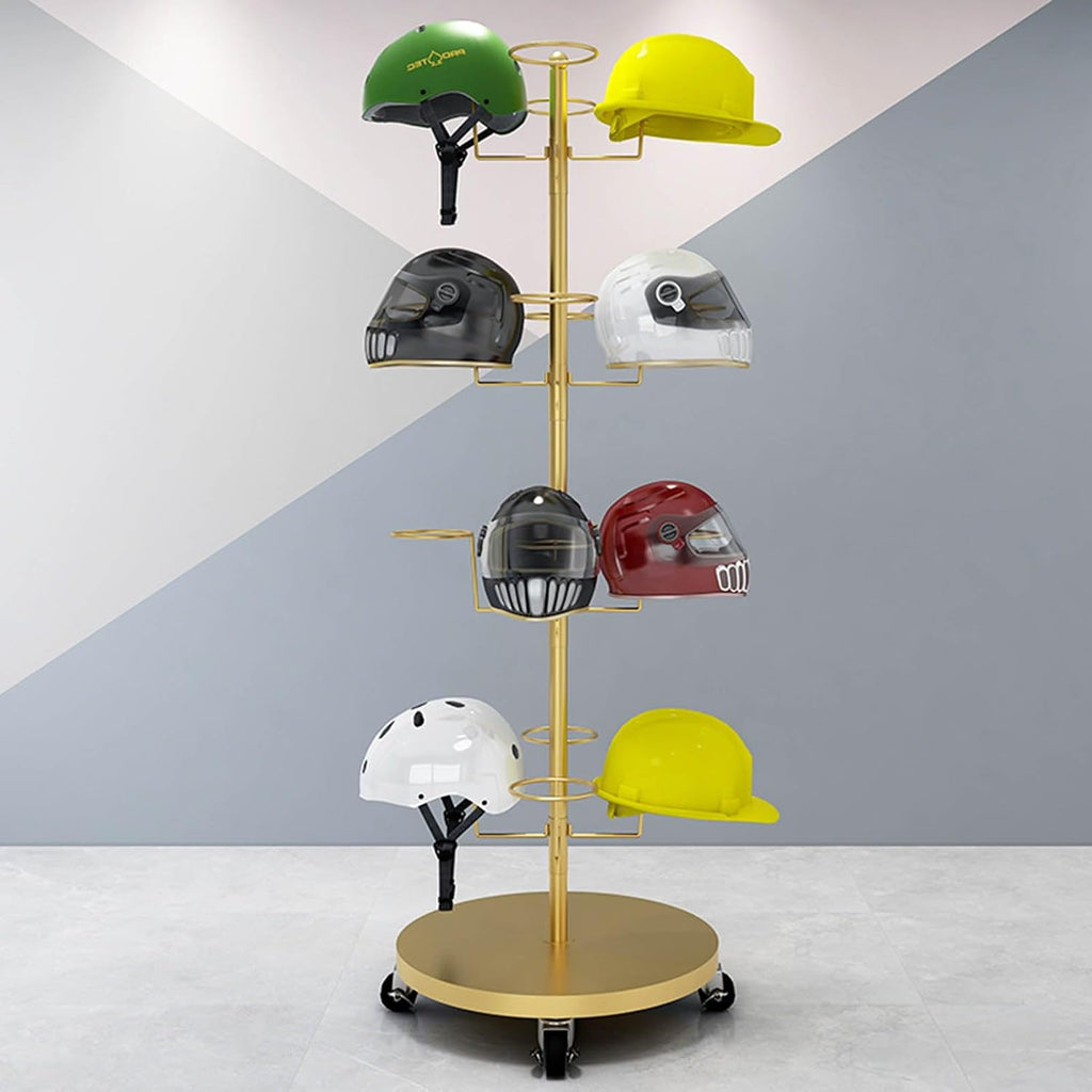 Hat Rack Helmet Stand Adjustable Swivel Hat Organizer Rack - Mobile Metal Hat Display Stand for Motorcycle Helmet, Commercial Floor Standing, Modern Baseball Cap and Fedora Hat Rack, Hard Hat Storage