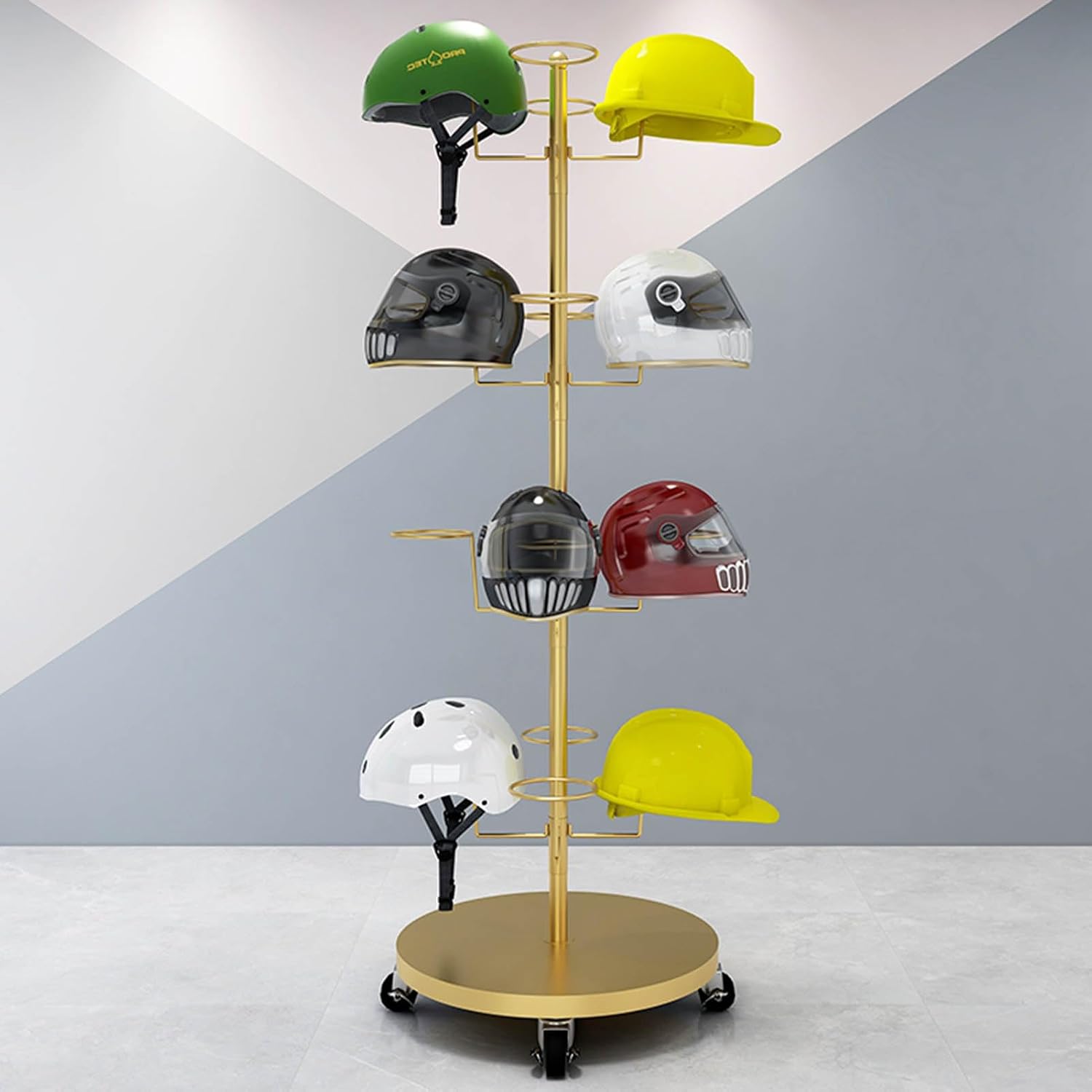 Hat Rack Helmet Stand Adjustable Swivel Hat Organizer Rack - Mobile Metal Hat Display Stand for Motorcycle Helmet, Commercial Floor Standing, Modern Baseball Cap and Fedora Hat Rack, Hard Hat Storage