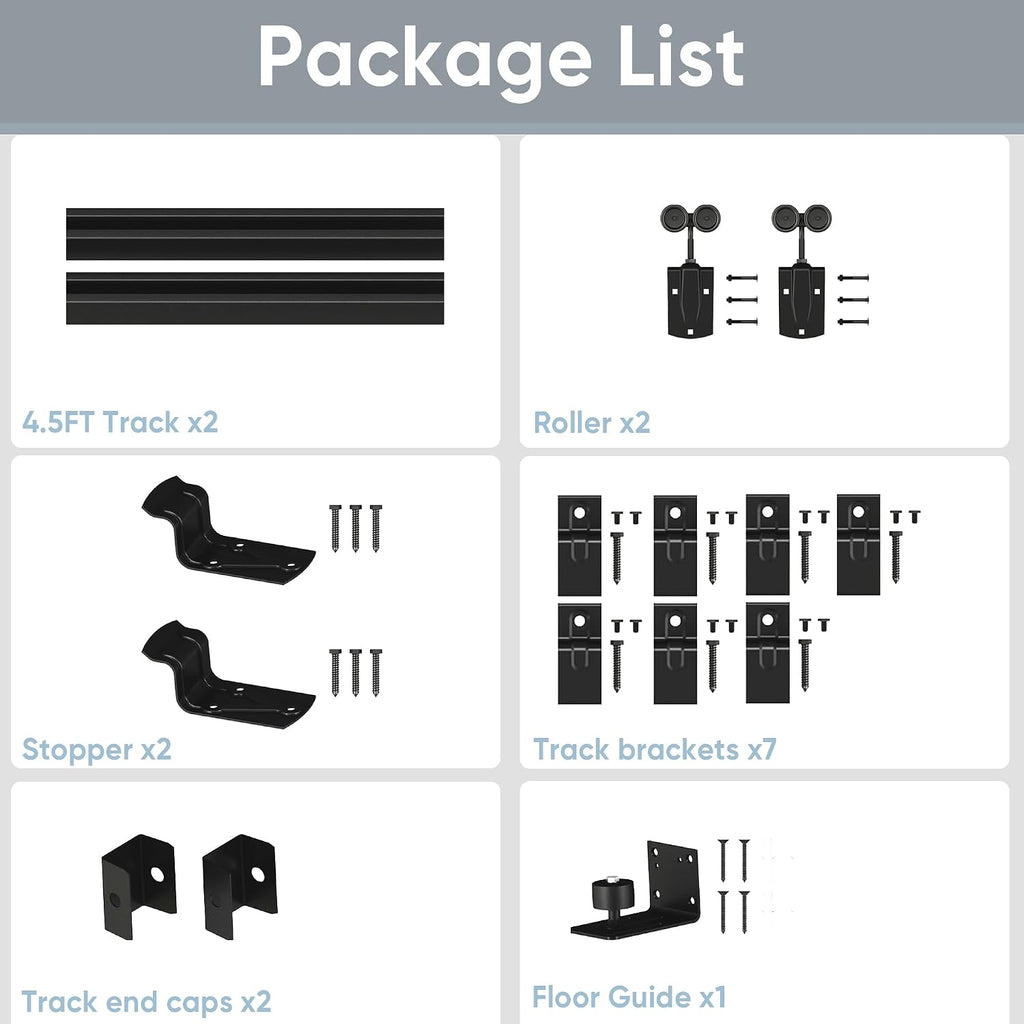 JUBEST 9FT Box Rail Exterior Barn Door Hardware Kit, Heavy-Duty Black Sliding Barn Door Track System, Wall Mount Door Hardware Kits (Door Not Included)