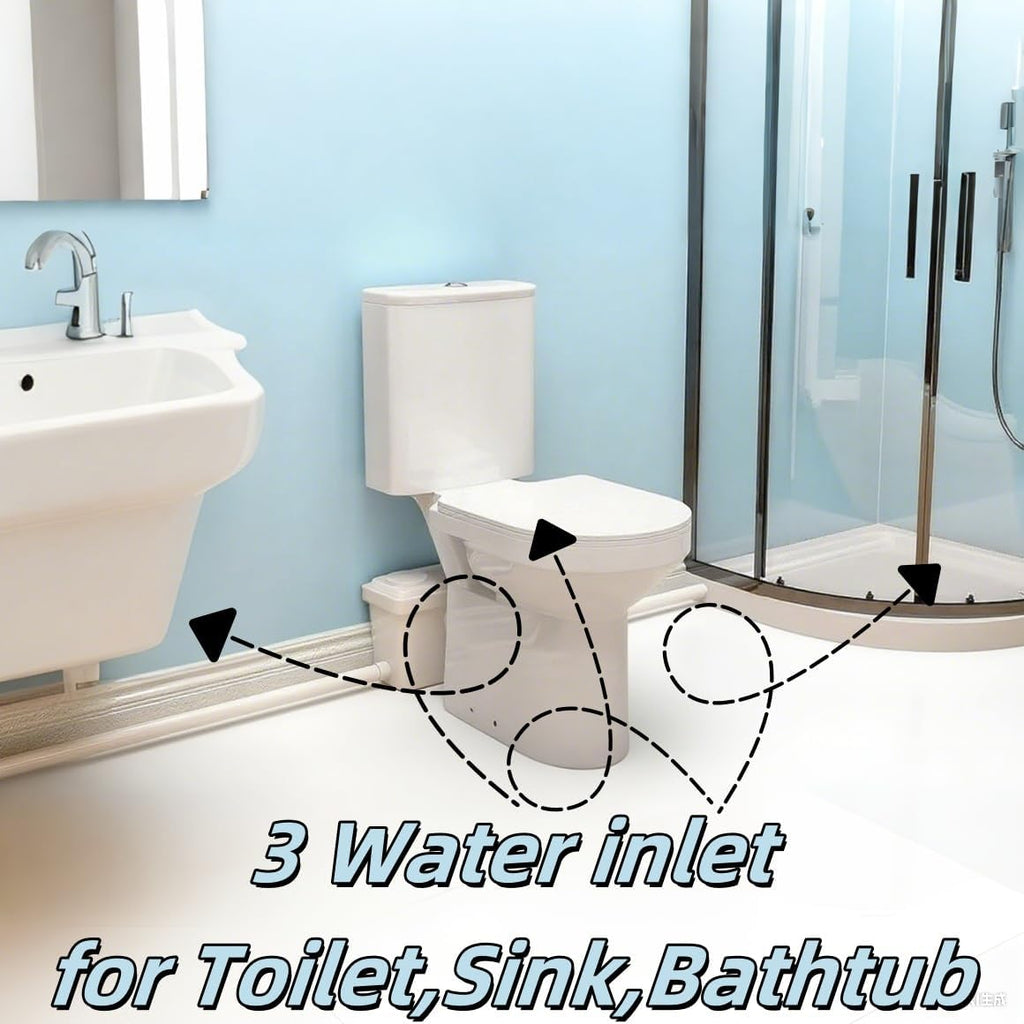 SouNor 750W Macerating Upflush Toilet with Pump System for Basement, 3-Water-inlet Up Flush Macerator [19' Extra Tall], [Dual Flush] for Sink, Toilet, Bathtub, [750 Watt]