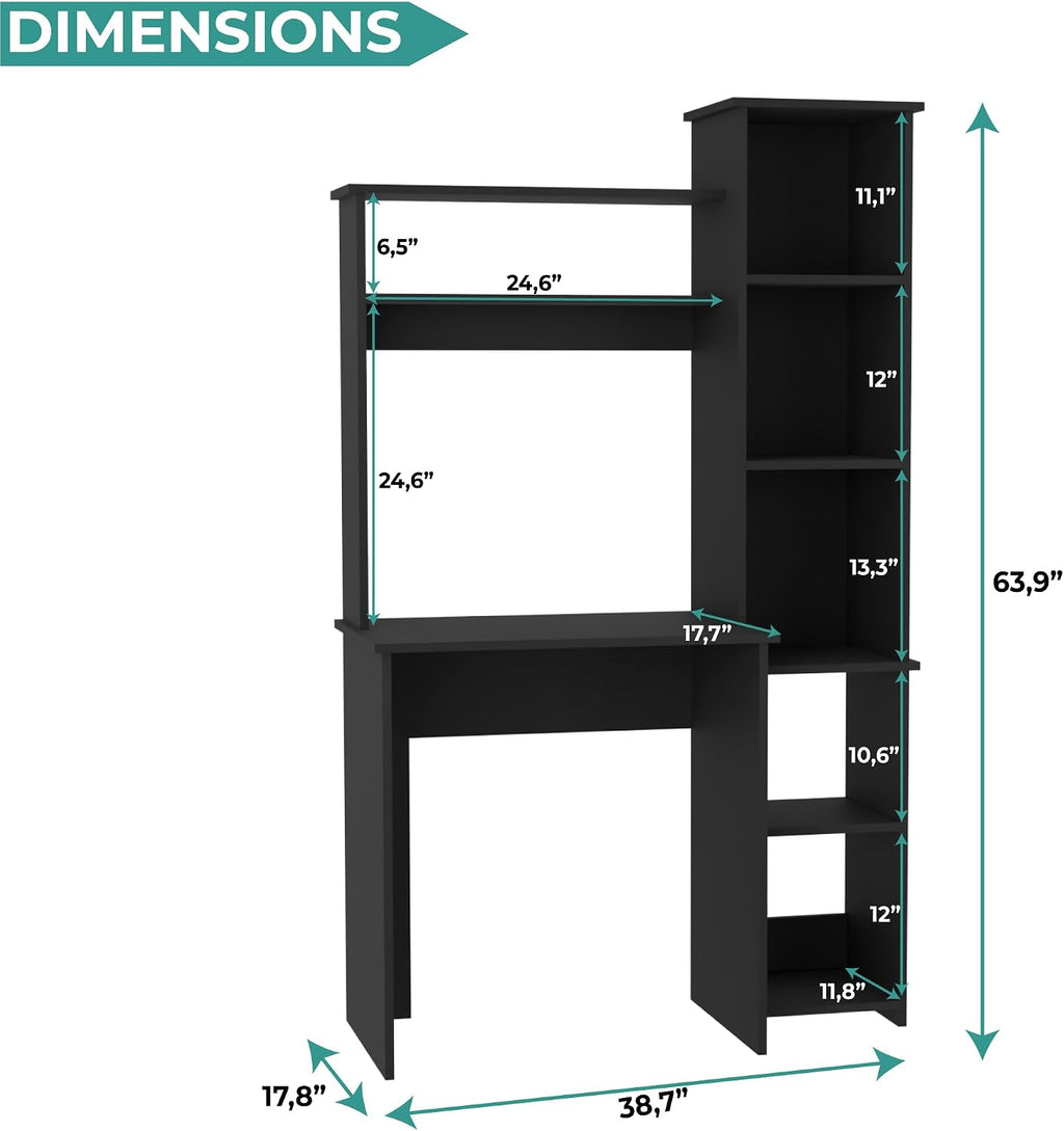 Tuhome Versalles Writing Desk with Two Superior Shelves, Five Side Open Storage Compartments, Space-Saving Modern Workstation Design for Studios and Offices, Ideal for Organization, Books