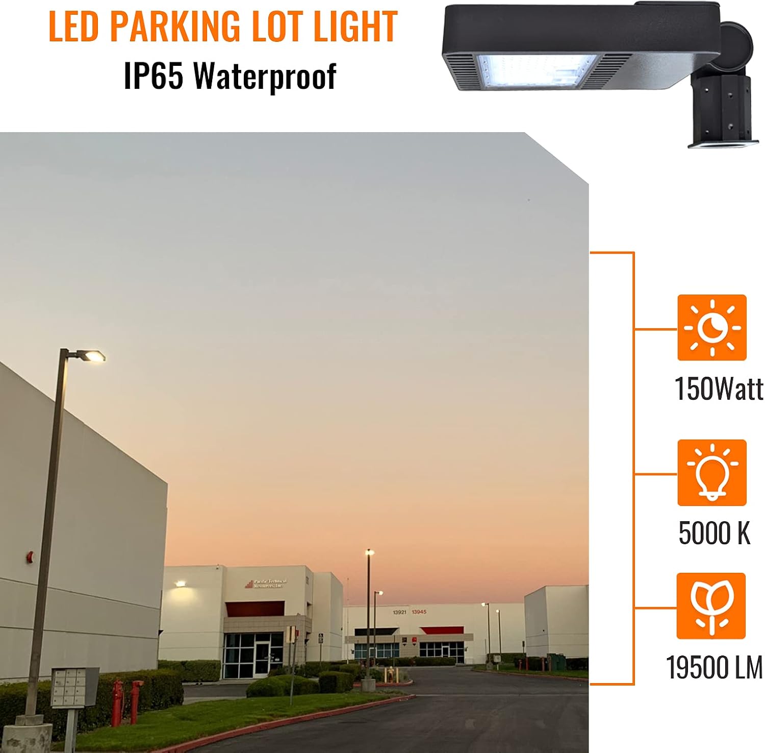 LED Parking Lot Lighting 150w Shoebox Light 19500lm AC100-277V Street Area Light for Pathway Garden and Outdoor Places IP65 Waterproof (150W)