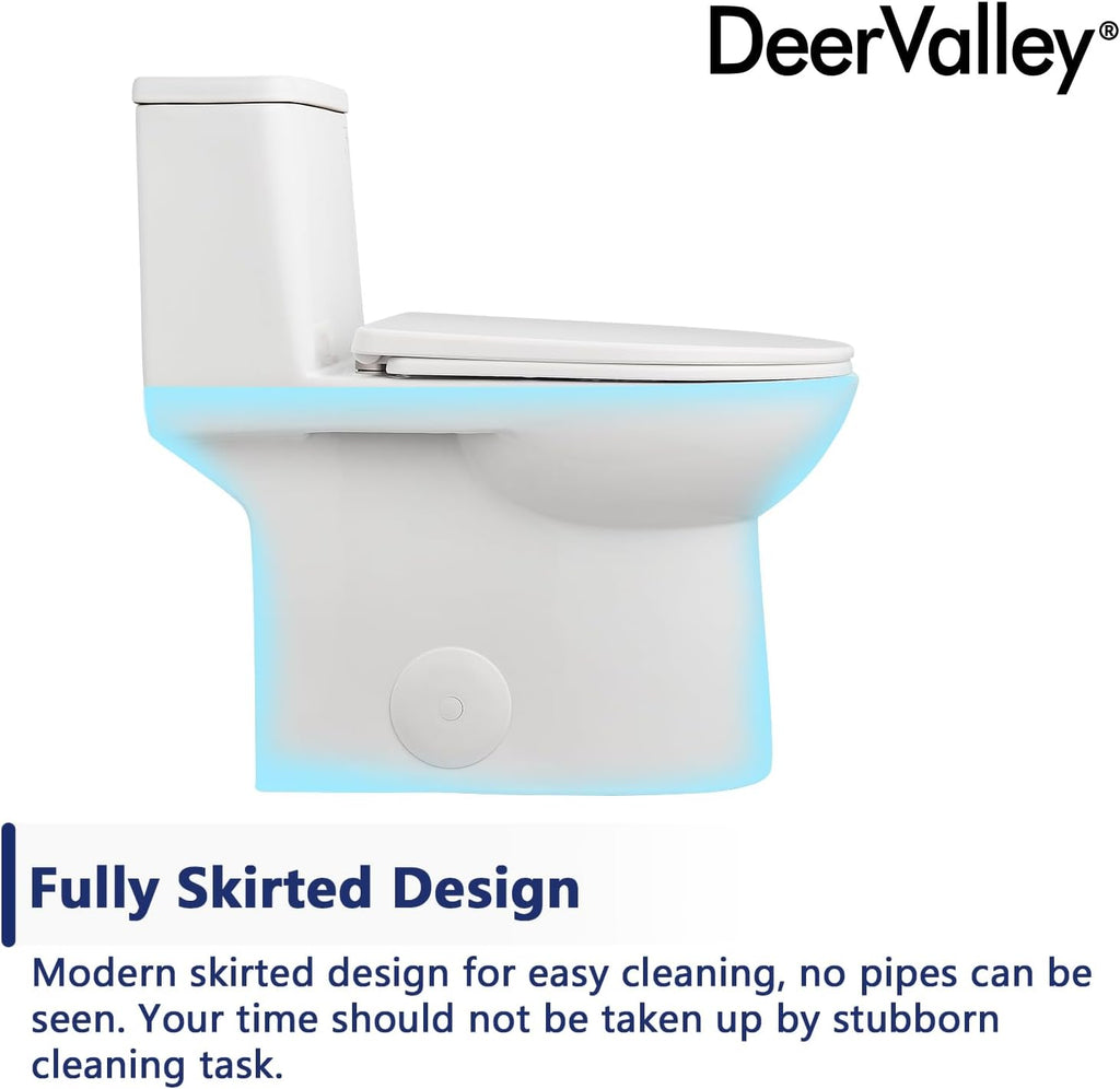 One Piece Toilet, DeerValley DV-1F52677A ADA Height 17', Dual-Flush 0.8/1.28 GPF, 12' Rough In, Elongated Soft Closing Seat Included, High Efficiency White Toilet