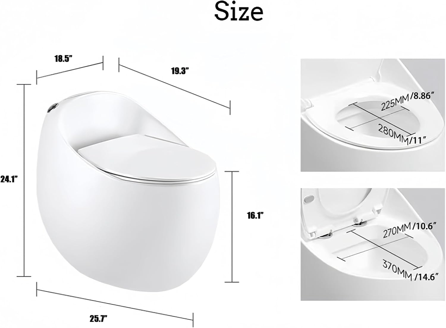 Compact One Piece Toilet, Pressure Assisted Flush 1.45 Gallons GPF Elongated Standard Toilet for Bathroom, 12' Rough-In, Floor Mounted Comfort Height, White (Seat Included)