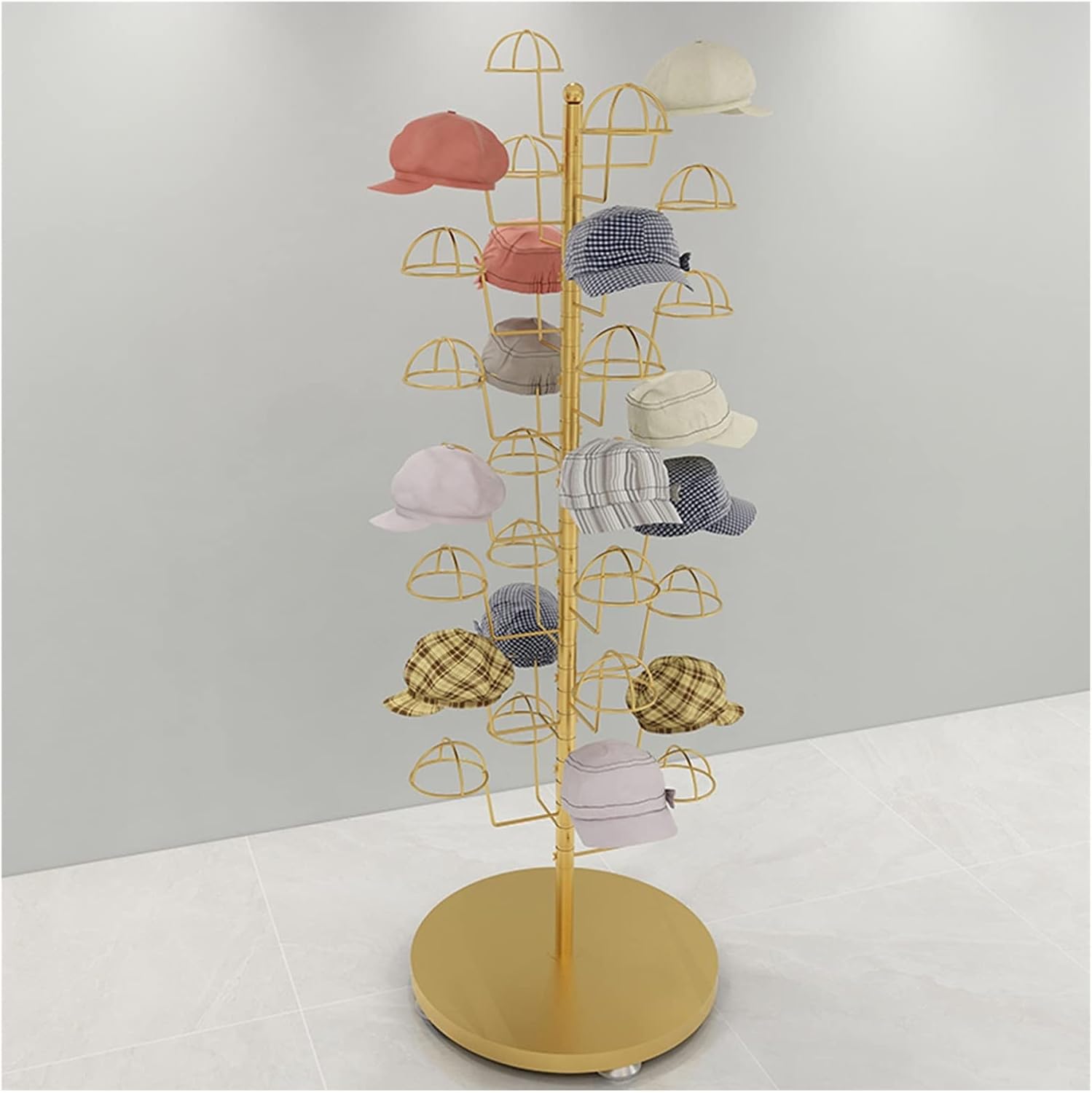 Hat Display Stand Standing Hat Racks for Baseball Caps Display, Large Capacity Metal Hat Holder Organizer - Place 30 Hats, for Commercial/Shops/Salons
