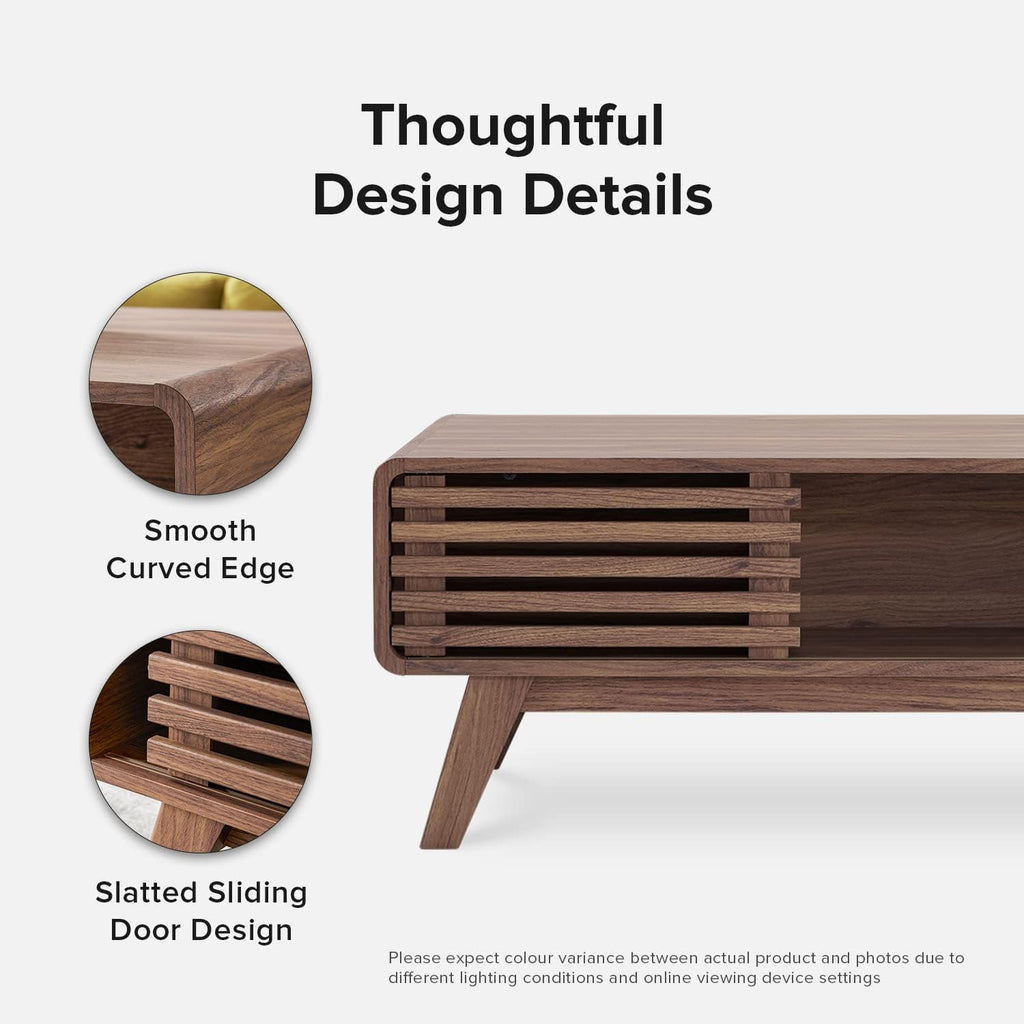mopio Ensley Dual-Side Storage Coffee Table – Mid Century Modern Fluted Wood Table with 4 Compartments for Living Room Organization, Curved Safety Edges, Tapered Legs (Walnut, 39.2' W x 23.2' D)
