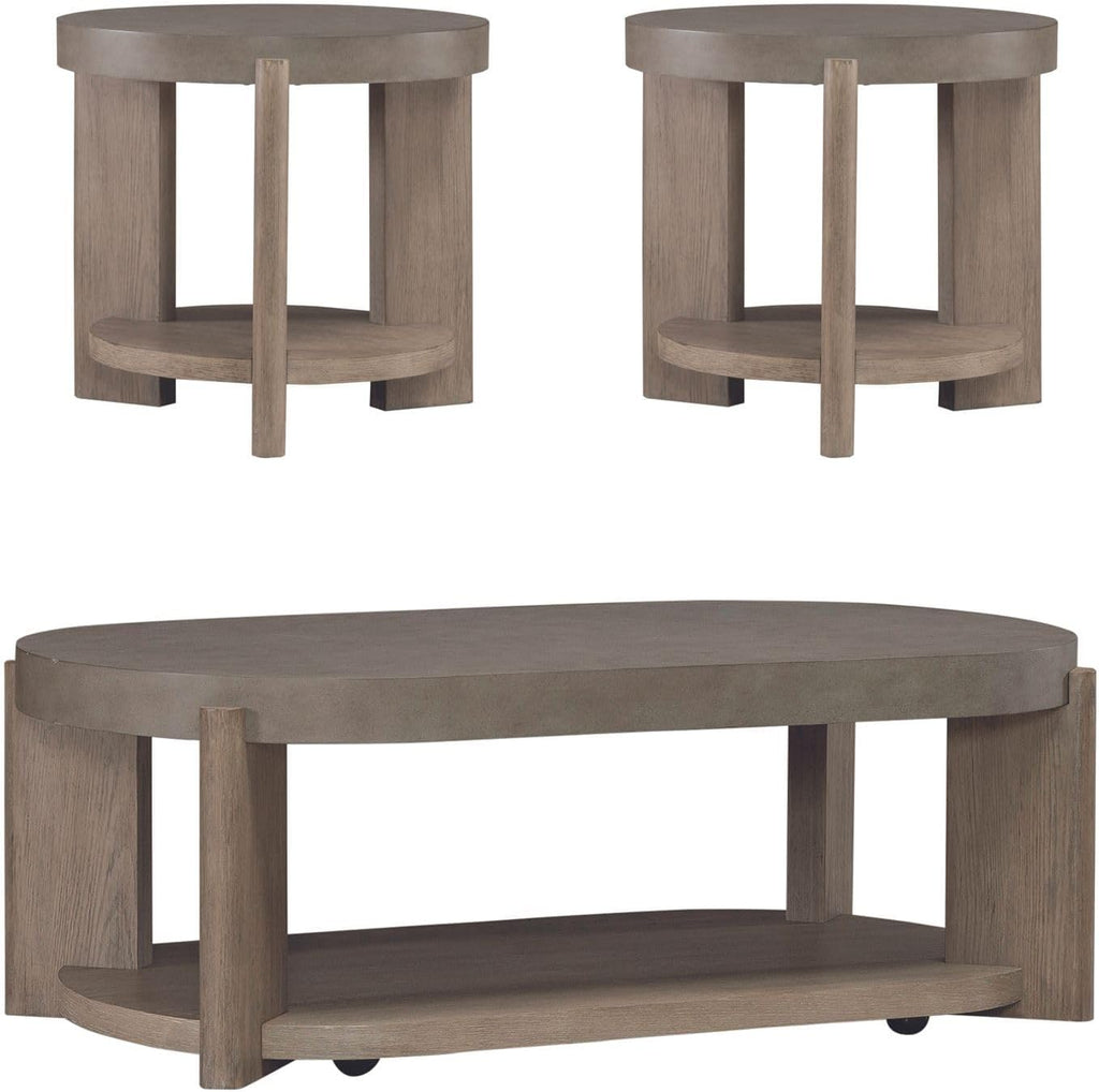 Liberty Furniture Affinity Opt 3 Piece Set - Oval Cocktail Table, 2 End Tables - Dusty Taupe Faux Concrete Tops
