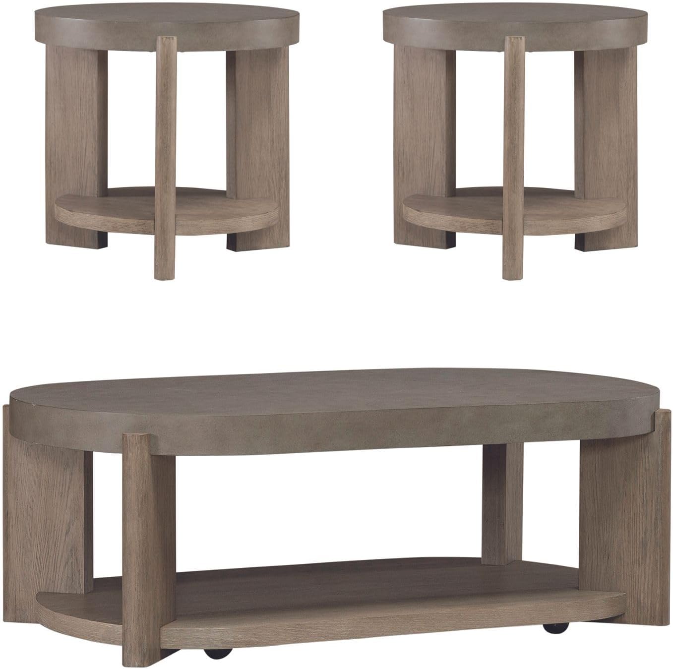 Liberty Furniture Affinity Opt 3 Piece Set - Oval Cocktail Table, 2 End Tables - Dusty Taupe Faux Concrete Tops