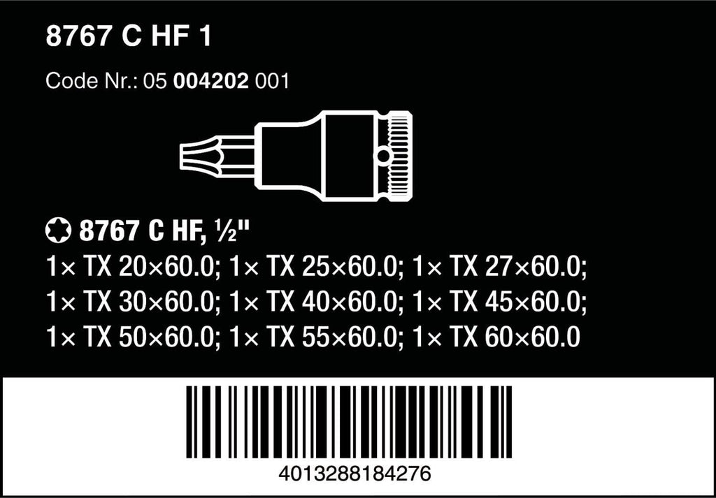 Wera 05004202001 8767 C TORX® HF 1 Zyklop bit socket set with 1/2' drive, with holding function, 9 pieces