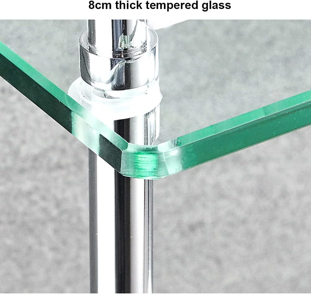 Tempered Glass Bathroom Shelf with Hand Towel Bar,Rectangular Wall Mounted Shower Storage Extra Thick Glass,30cm/40cm/50cm/60cm with Brushed Silver Finish Silver-40cm