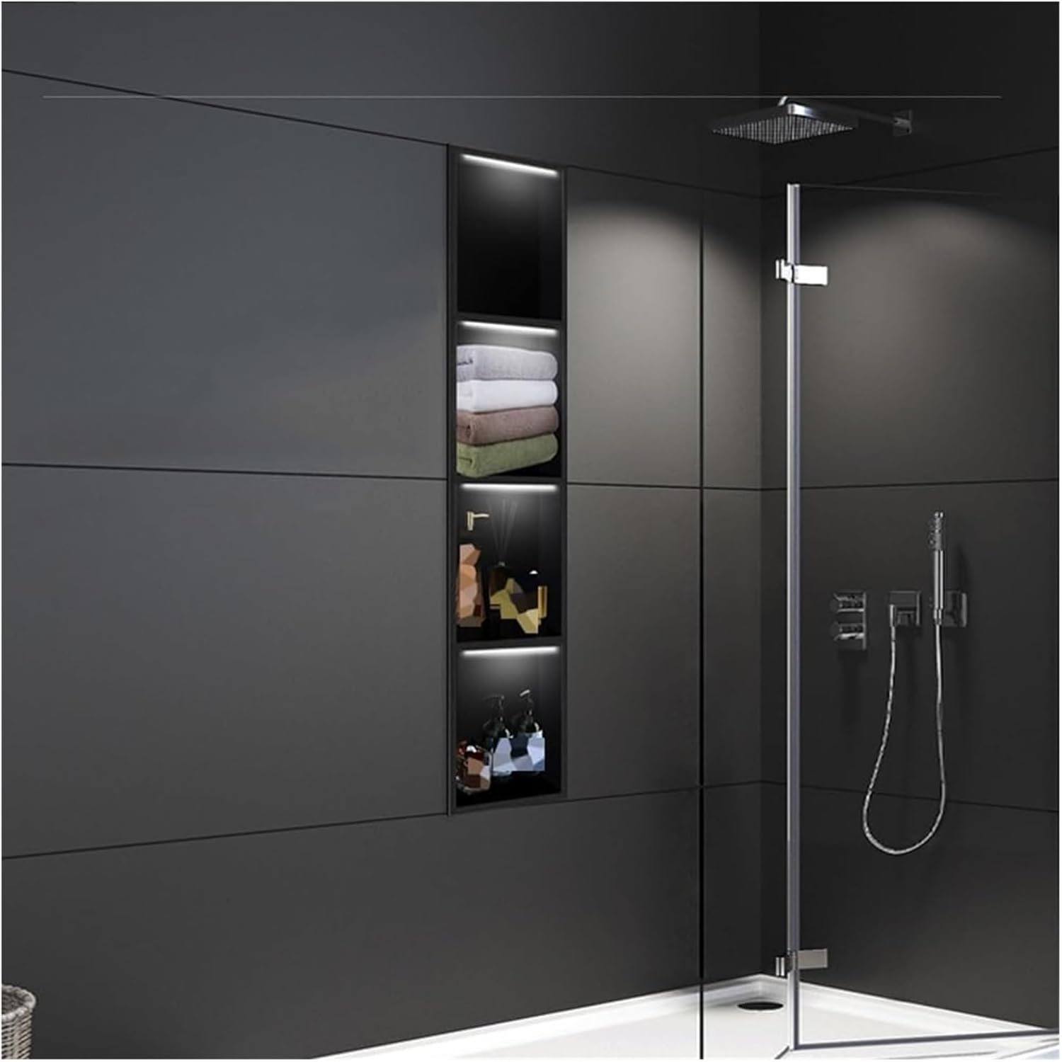 Stainless Steel Shower Nich, Insert Bathroom Storage Organizer Shelf, Recessed One Piece Multi-Level Niche for Living Room Bedroom,Gray,28x70x12.5cm