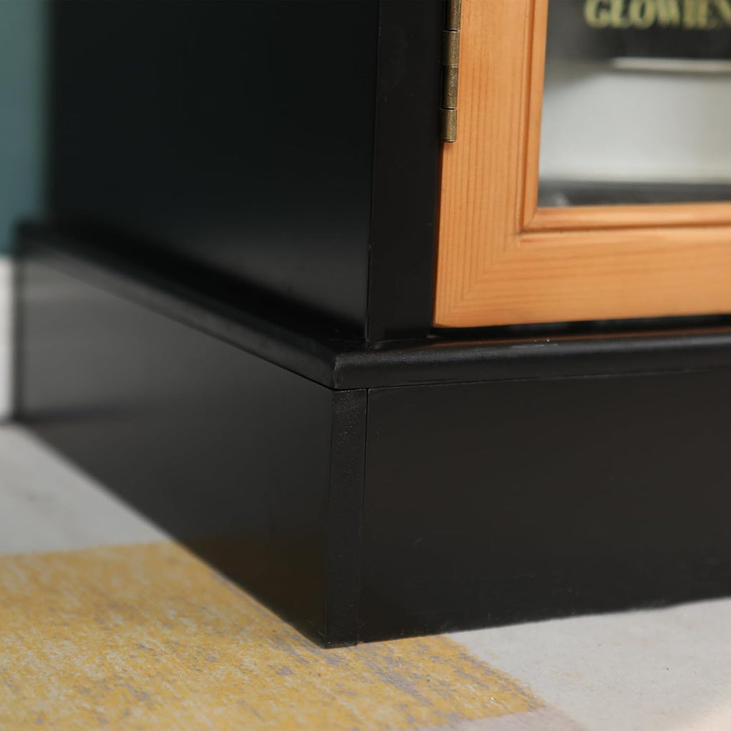 MAISON ARTS Accent Cabinet with 2 Doors, Farmhouse Decorative Storage Cabinet for Entryway Living Room Modern Kitchen Sideboard Buffet Cabinet, Solid Wood Frame, Glass Doors Black