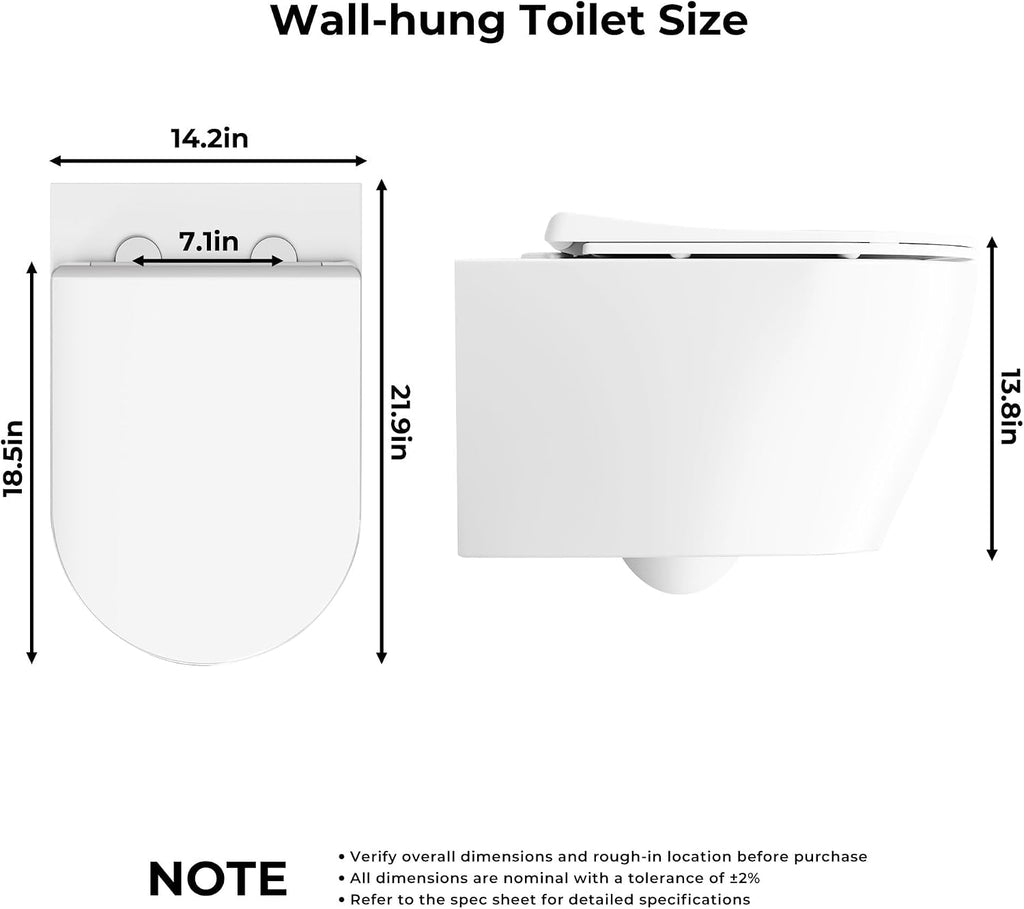 Wall Mounted Toilet with Slim Lift Soft Close Seat, Compact Space Saving Design for Modern Bathrooms and Guest Restrooms