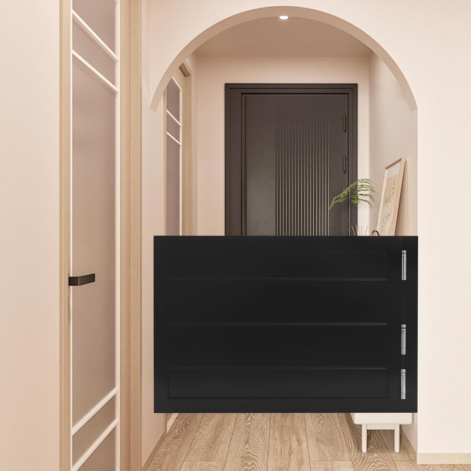 Swinging Doors Cafe Doors with 3 Hinges,Wood Swing Door Interior Saloon Half Partition Door for House Kitchen Shop Entrance Pub Porch(35.4 * 23.6in-Black)