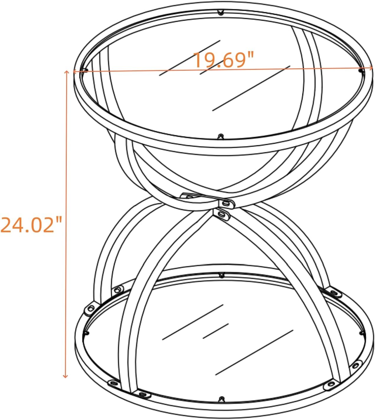 JIJIWANG 2 Tier Round Glass Side Table with Metal Frame and Clear Tempered Glass, 24.02' H Ring-Shaped Coffee Table for Living Room, Bedroom and Office, Gold