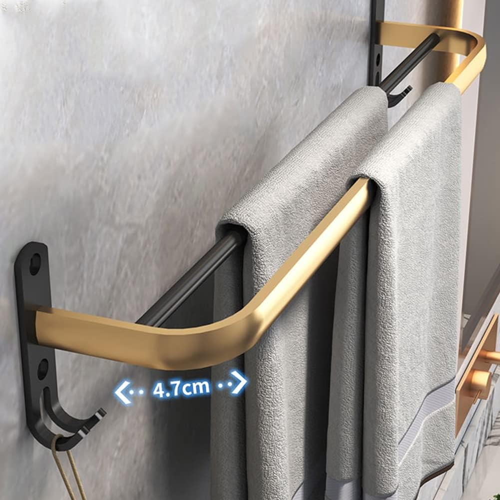 LSLYTQ Towel Rail Rack Bathroom Towel Rack Bathroom Rack Single Towel Bar, Black Gold Towel Rack, Toilet Wall Hanging Light Luxury Shelf for Bathroom Kitchen