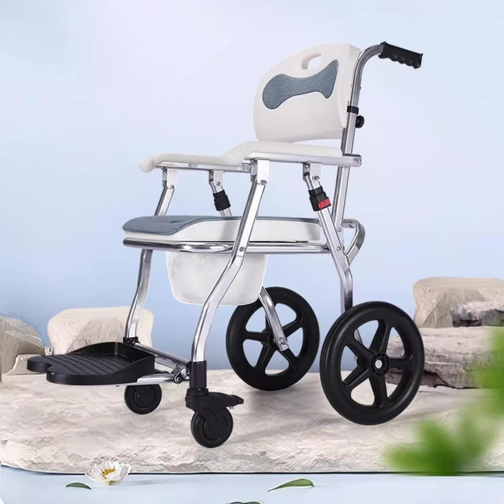 Heavy Duty Bath Chair with Removable Commode Shower Wheelchair for Seniors, Disabled,3 in 1 Foldable Shower Wheelchair Rolling Shower Chair,