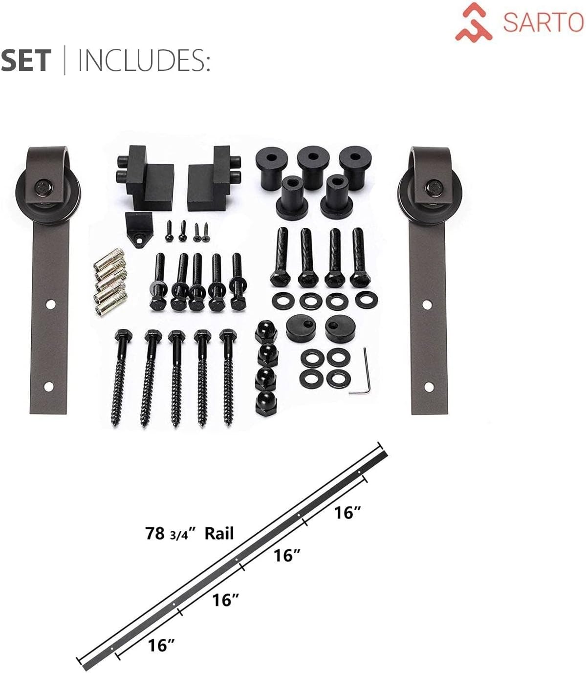 SARTODOORS Quadro 4522 | Interior Single Sliding barn Door with Clear Glass, MDF, 28x96, Black, Modern Style | Hardware Included