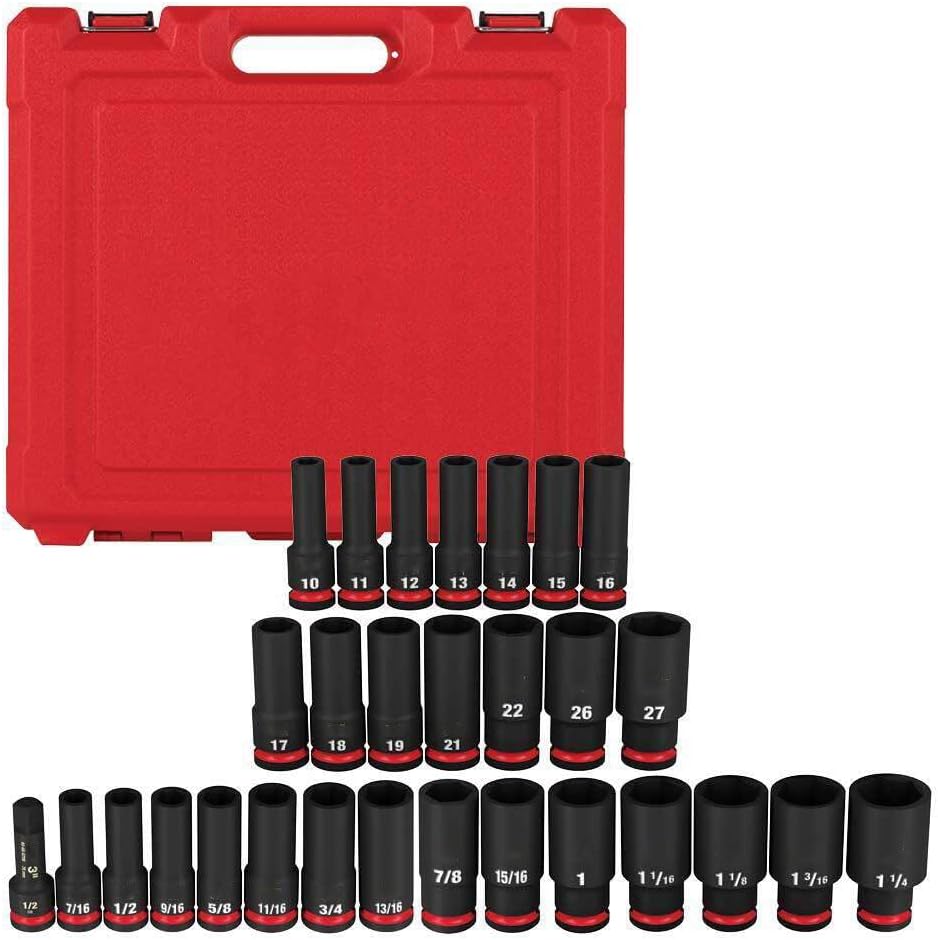 Socket Set For Milwaukee 49-66-7016 1/2'' Impact Duty SAE/Metric Socket Set (Size:14.2 x 2.7 x 16.3 in) - 29PC