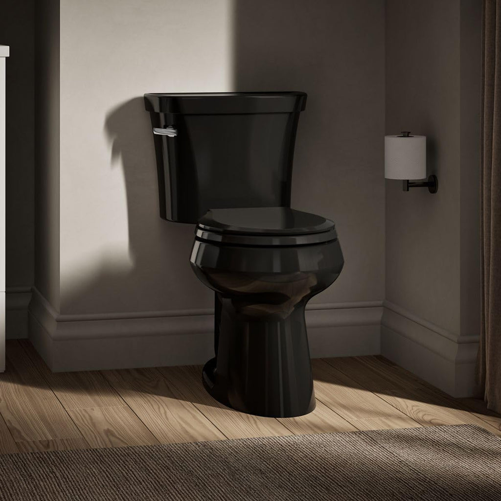 Kohler K-5481-7 Highline Comfort Height Two-Piece Round-Front 1.28 gpf Toilet with Class Five Flush Technology and Left-Hand Trip Lever Black